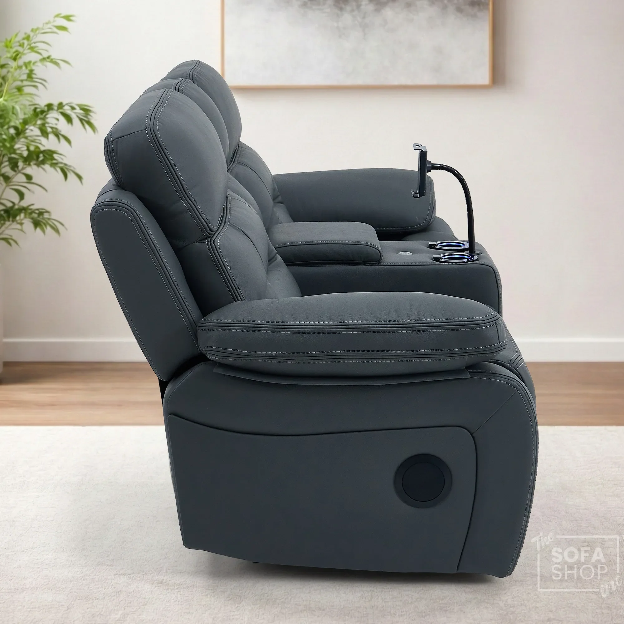 3+2 Grey Genuine Leather Electric Recliner Cinema Sofa | Hi-Tech Sofa Suite with Power Recline, Power Headrests, Wireless Charging, Heating & Cooling Cupholders, Bluetooth Speakers | Sicily | The Sofa Shop - Image 13