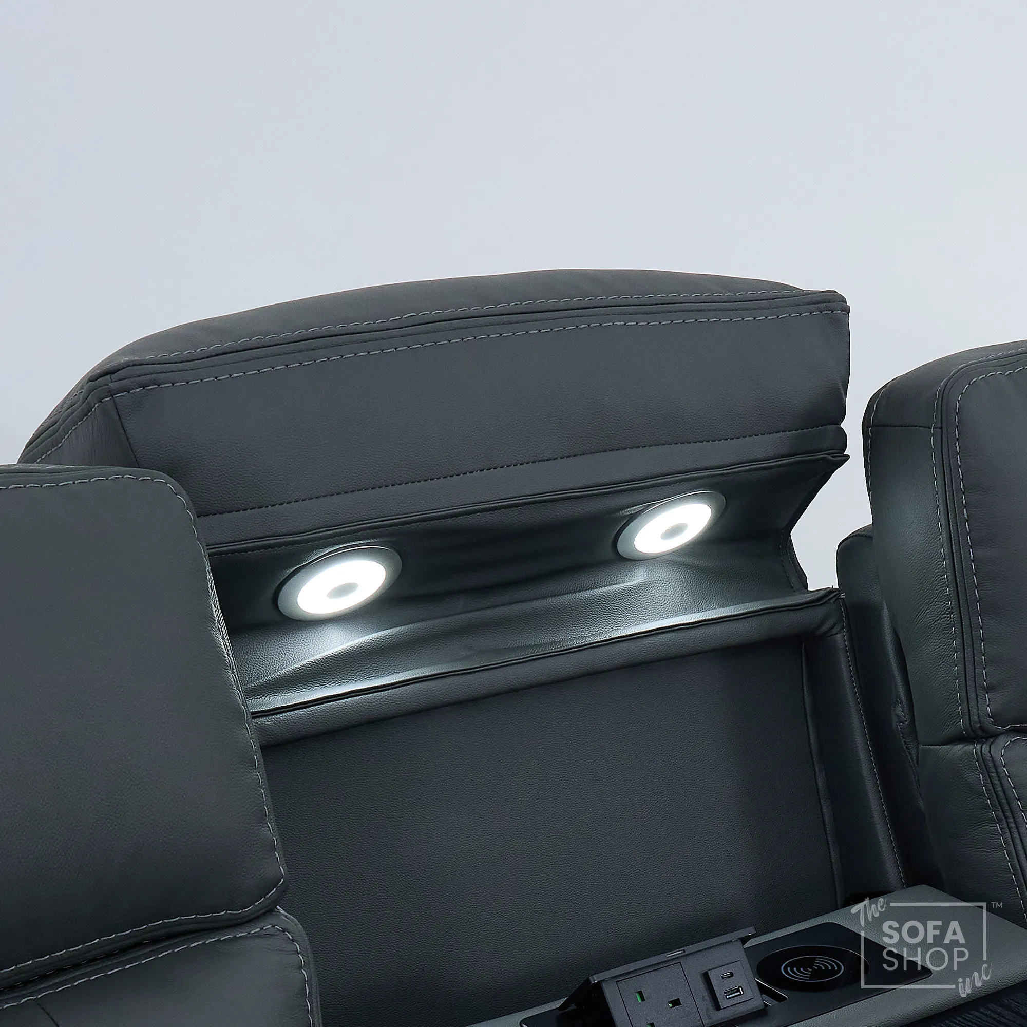 3+2 Grey Genuine Leather Electric Recliner Cinema Sofa | Hi-Tech Sofa Suite with Power Recline, Power Headrests, Wireless Charging, Heating & Cooling Cupholders, Bluetooth Speakers | Sicily | The Sofa Shop - Image 26