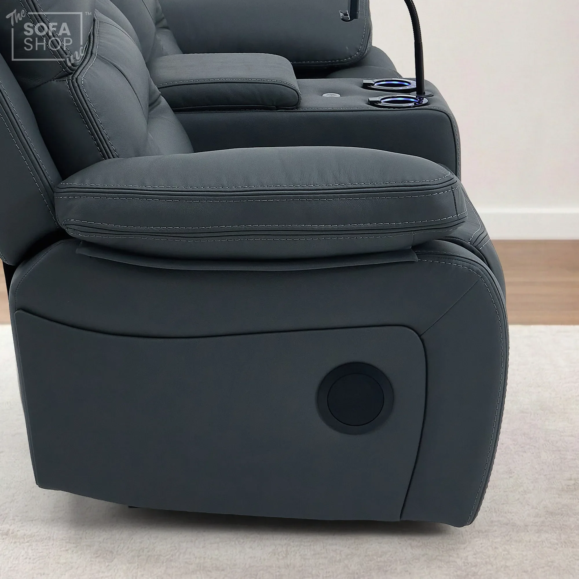3+2 Grey Genuine Leather Electric Recliner Cinema Sofa | Hi-Tech Sofa Suite with Power Recline, Power Headrests, Wireless Charging, Heating & Cooling Cupholders, Bluetooth Speakers | Sicily | The Sofa Shop - Image 29