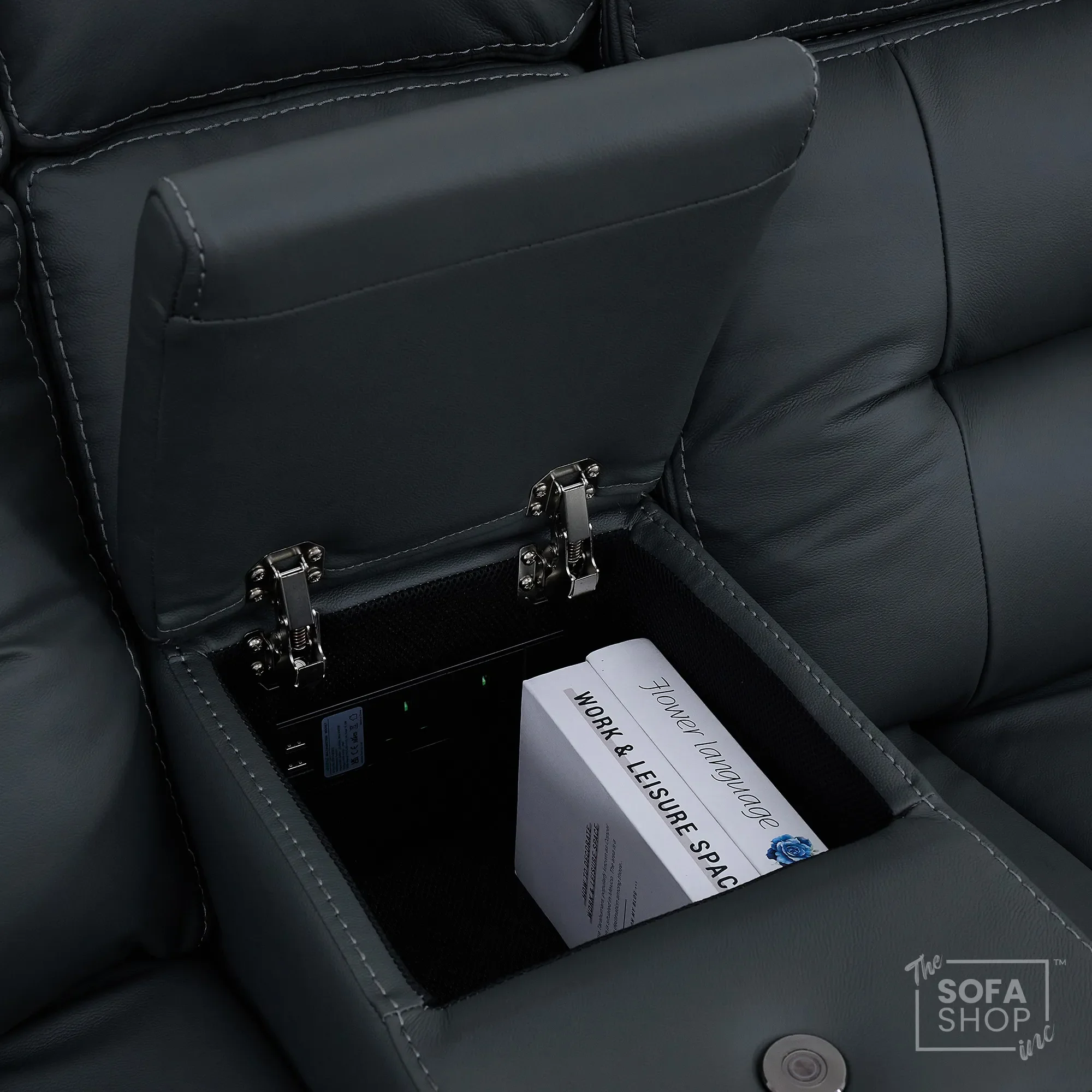 3+2 Grey Genuine Leather Electric Recliner Cinema Sofa | Hi-Tech Sofa Suite with Power Recline, Power Headrests, Wireless Charging, Heating & Cooling Cupholders, Bluetooth Speakers | Sicily | The Sofa Shop - Image 32
