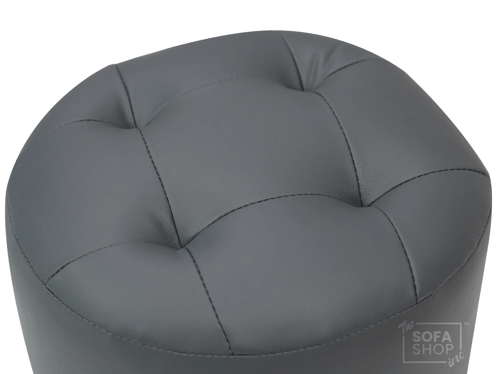 Grey Leather Small Footstool - Vaneto - Image 2