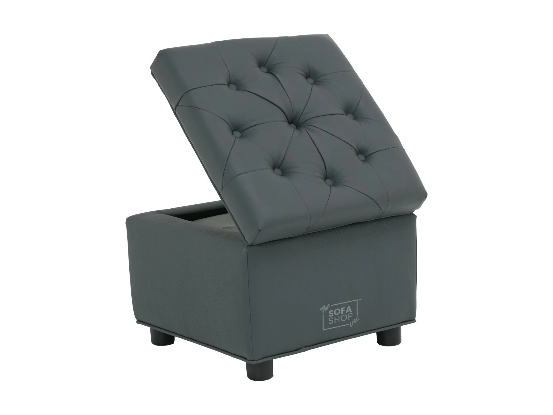 Grey Real Leather Footstool | Storage Ottoman for Sofa - Square - Image 10