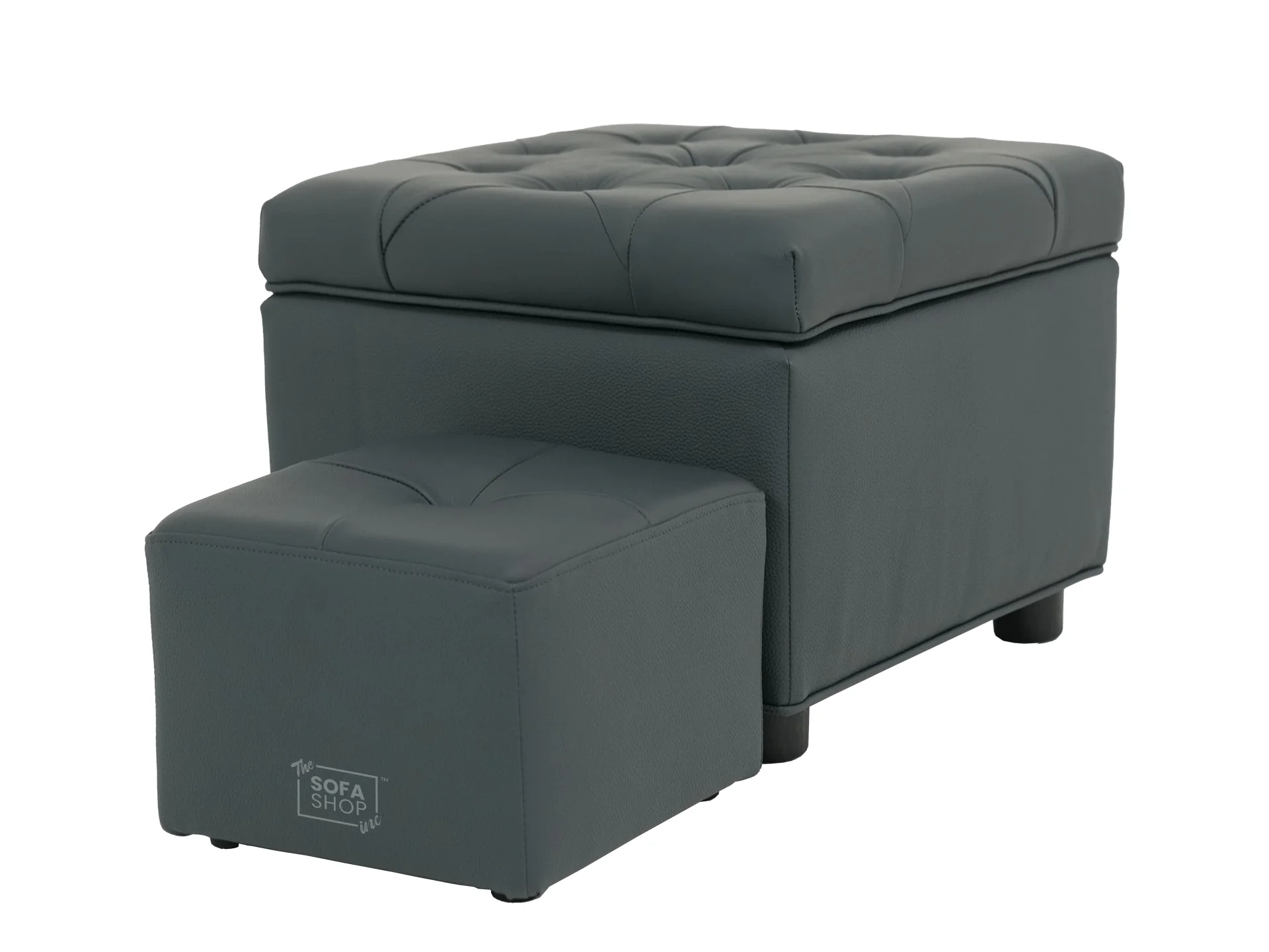 Grey Real Leather Footstool | Storage Ottoman for Sofa - Square - Image 3