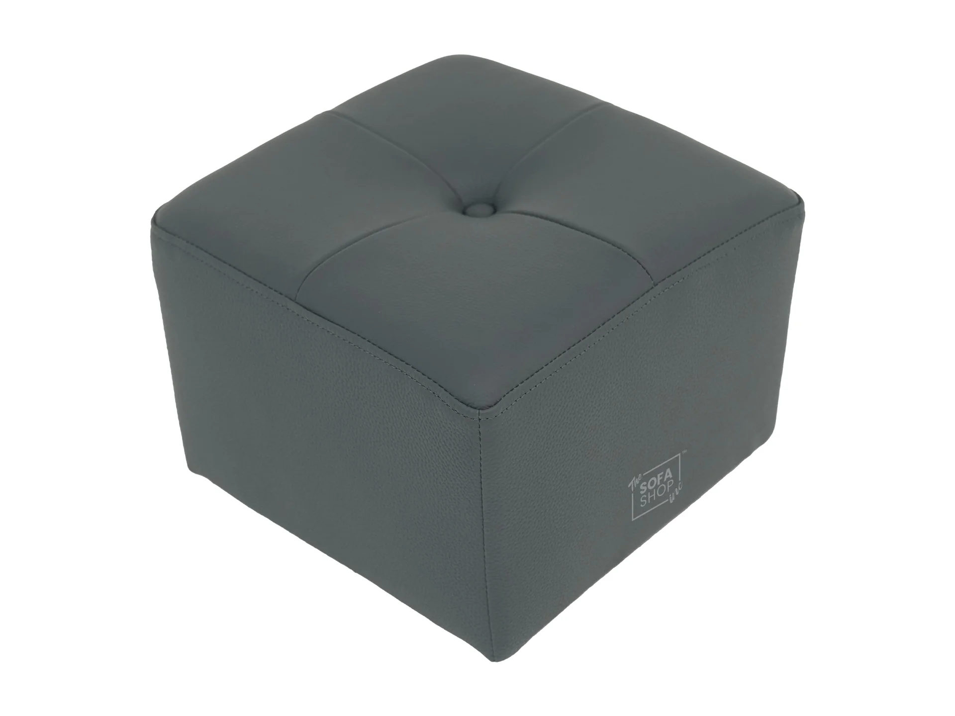 Grey Real Leather Footstool | Storage Ottoman for Sofa - Square - Image 4