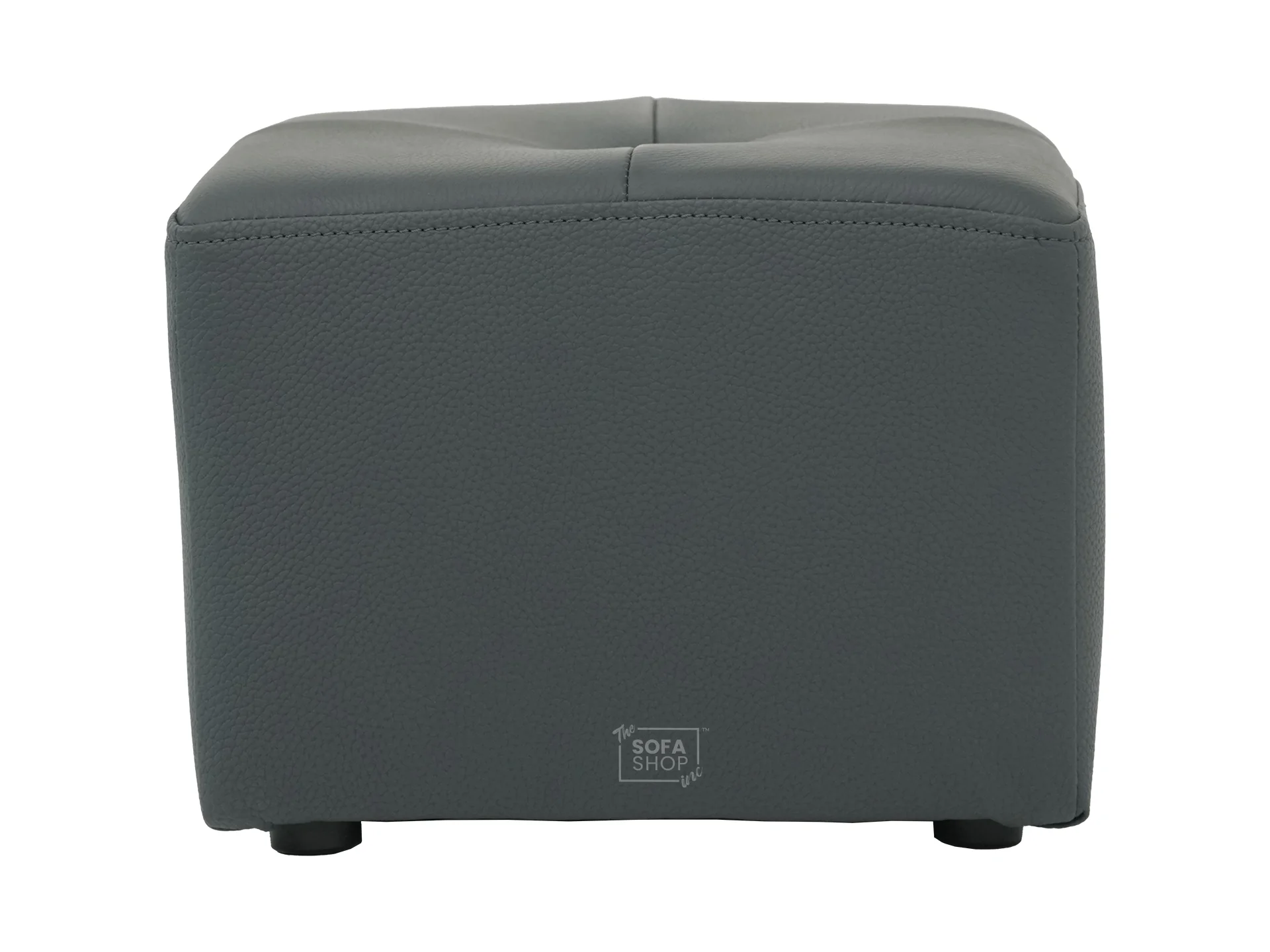 Grey Real Leather Footstool | Storage Ottoman for Sofa - Square - Image 6
