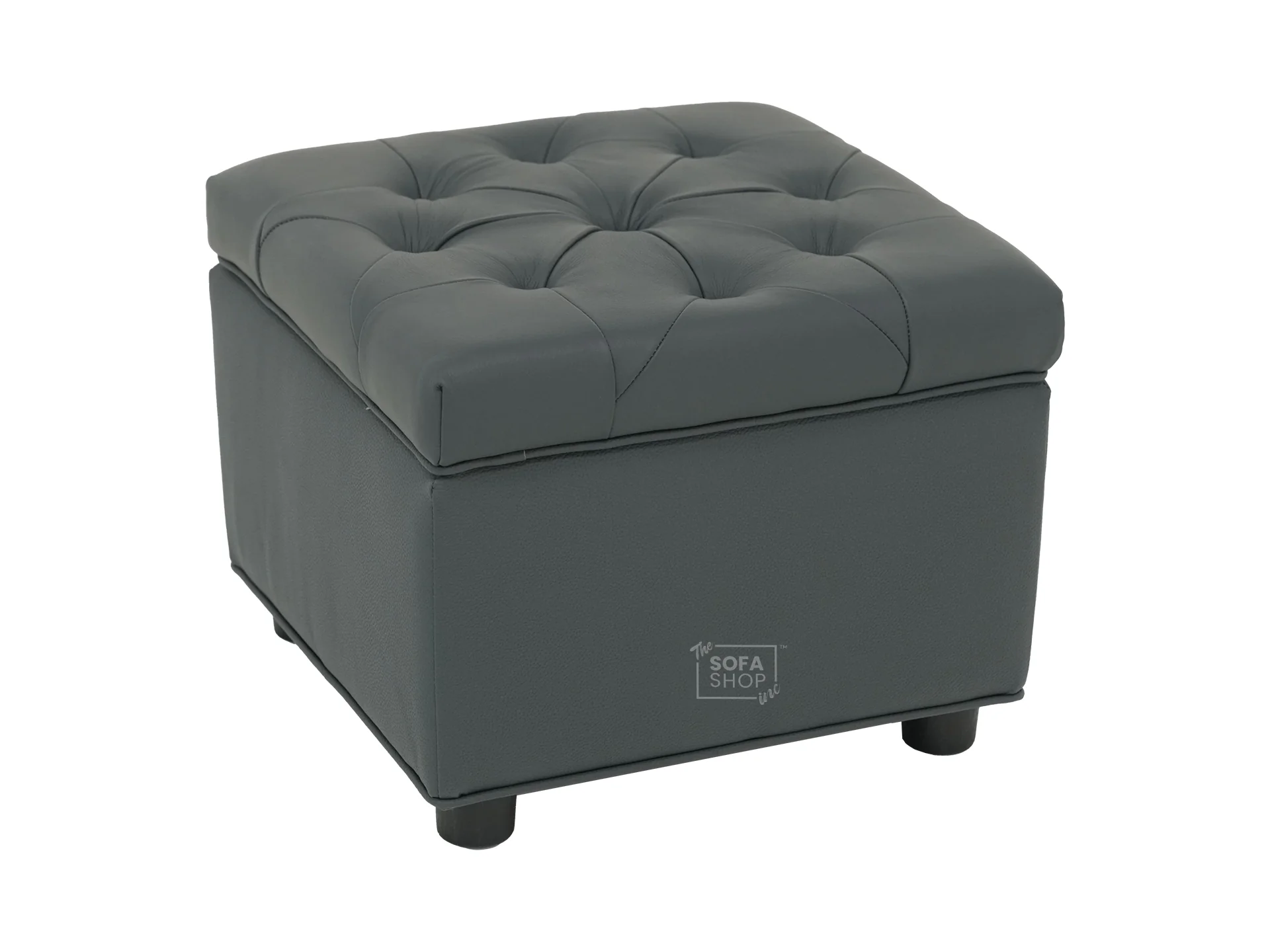 Grey Real Leather Footstool | Storage Ottoman for Sofa - Square - Image 7