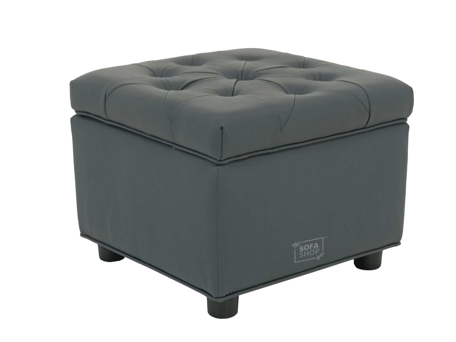 Grey Real Leather Footstool | Storage Ottoman for Sofa - Square - Image 8