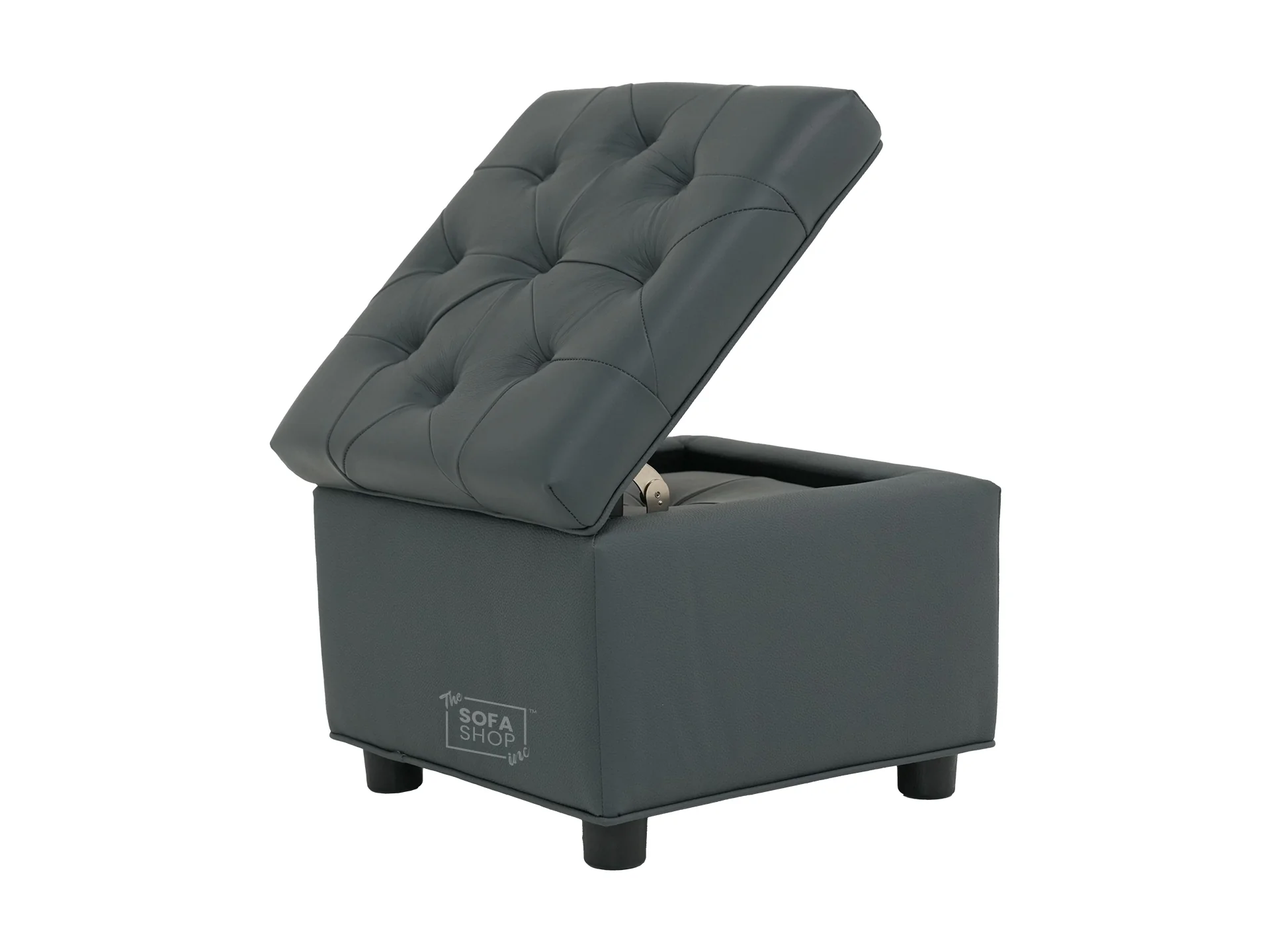 Grey Real Leather Footstool | Storage Ottoman for Sofa - Square - Image 9