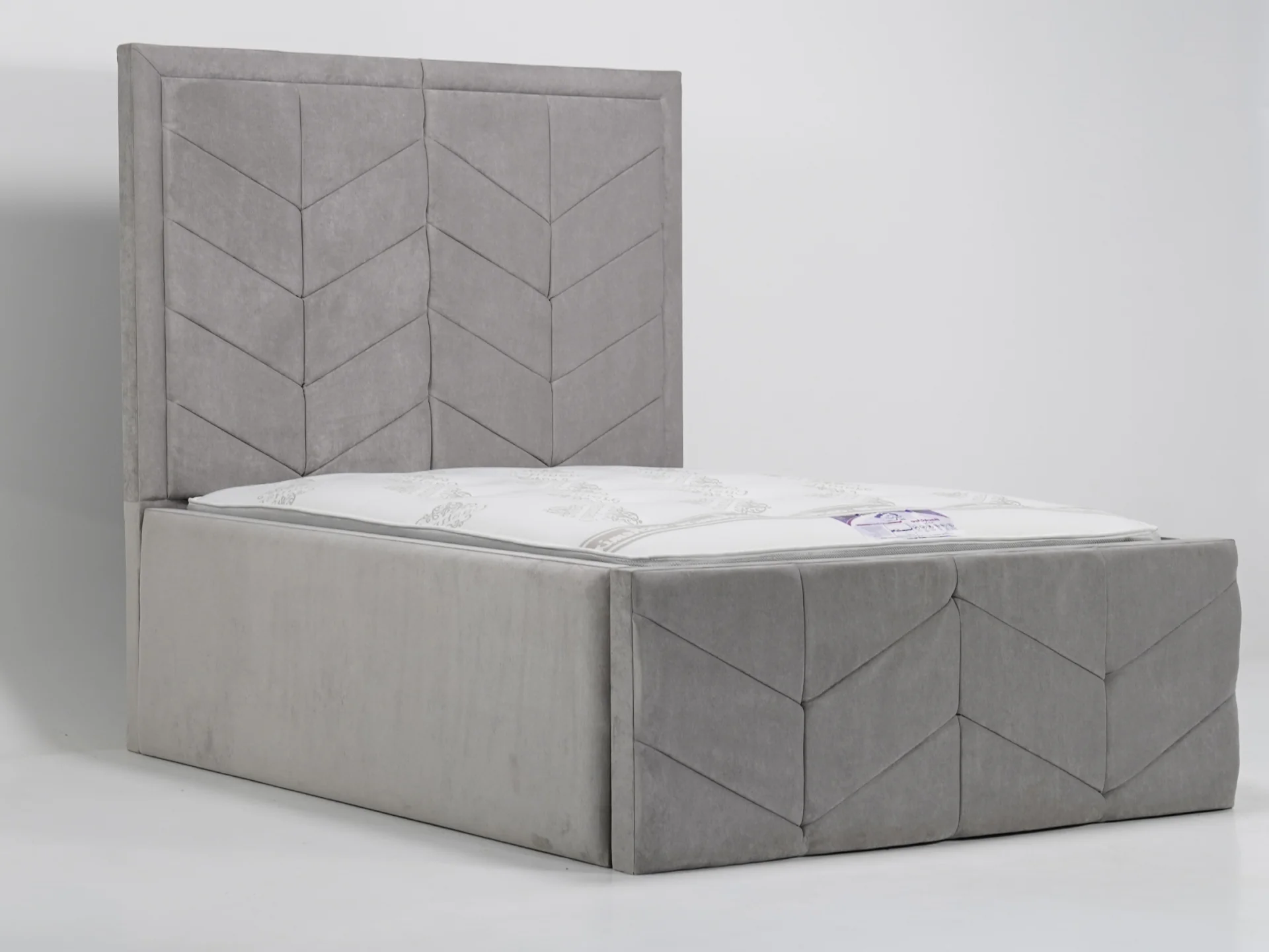Luxurious Grey Velvet Rectangle Bed Frame (No Mattress) | Ex Display Bed Frame in Like-New Condition - Image 2