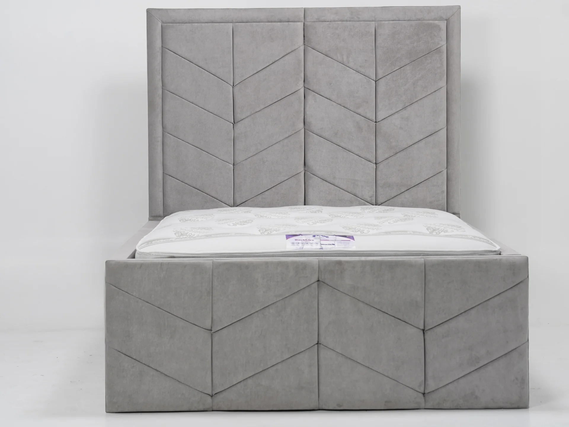 Luxurious Grey Velvet Rectangle Bed Frame (No Mattress) | Ex Display Bed Frame in Like-New Condition - Image 3