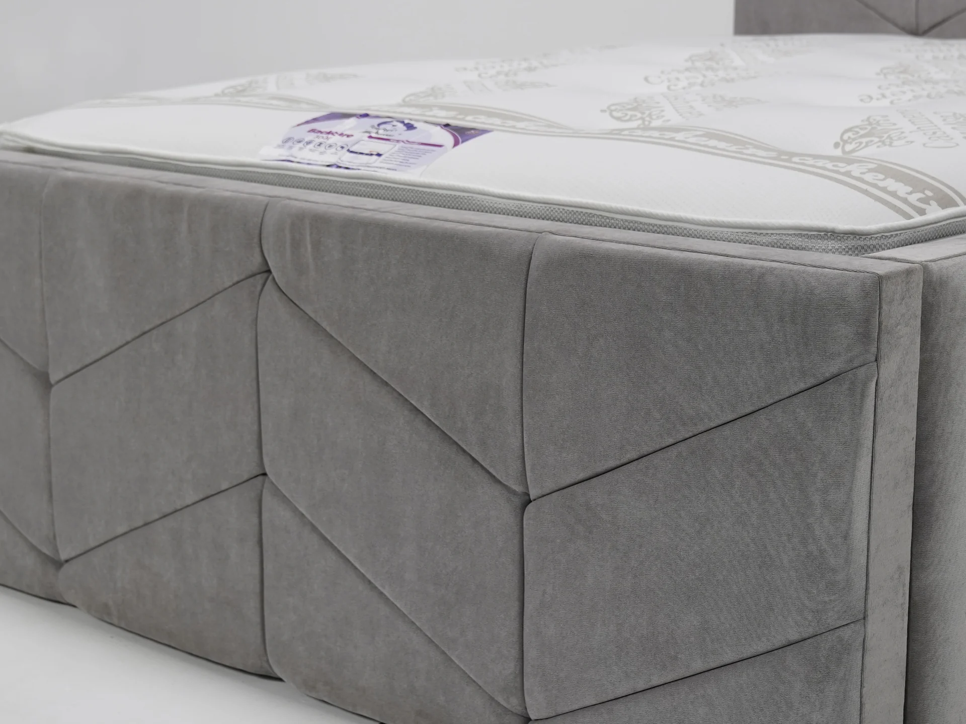 Luxurious Grey Velvet Rectangle Bed Frame (No Mattress) | Ex Display Bed Frame in Like-New Condition - Image 5