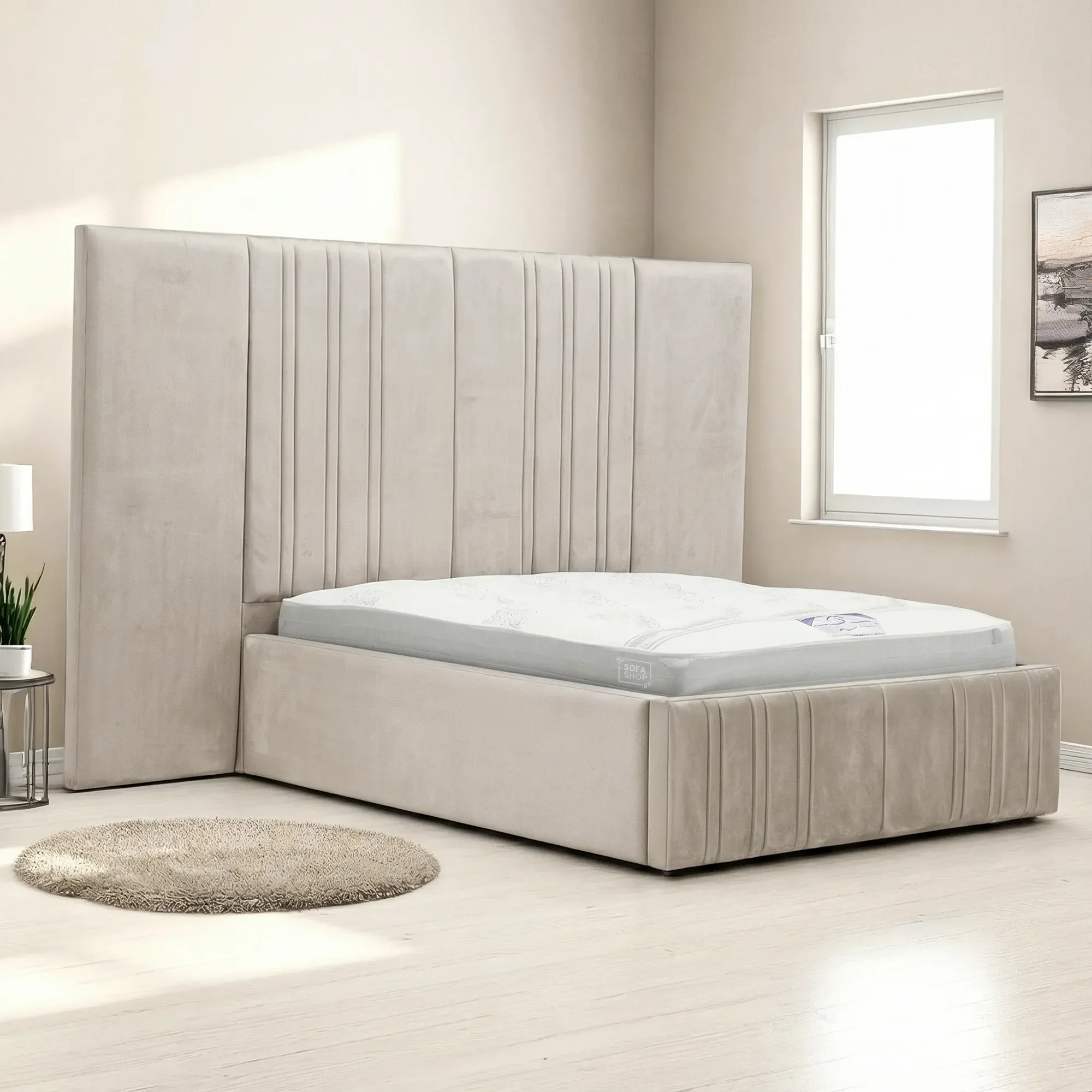 Mink Plush Velvet Multi-Lined Storage (No Mattress)| Ex Display Bed Frame in Like-New Condition
