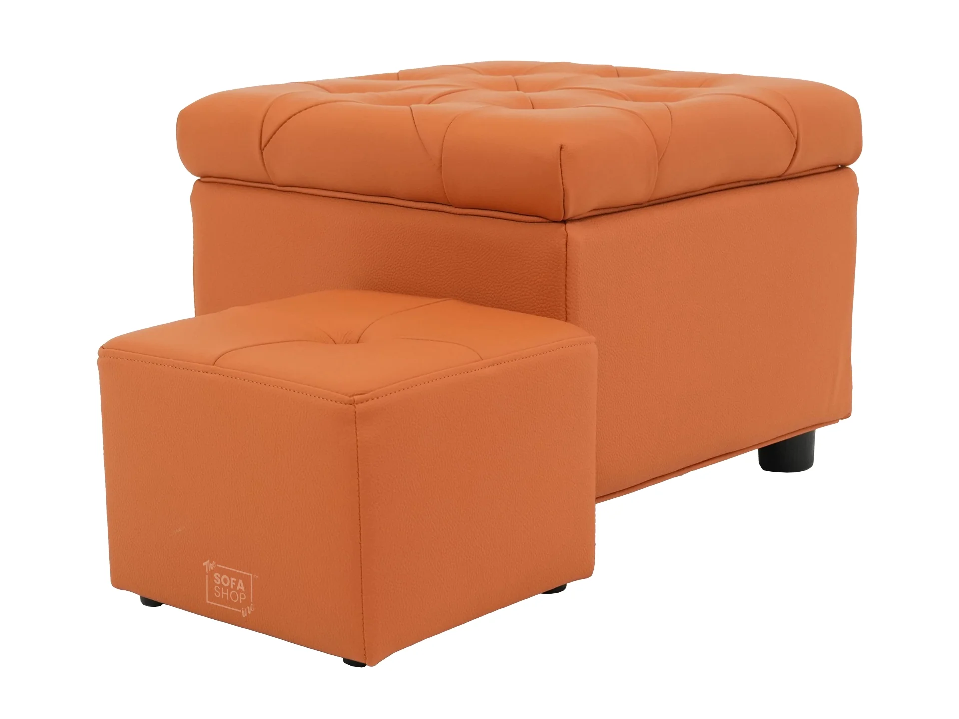 Orange Real Leather Footstool | Storage Ottoman for Sofa - Square - Image 2