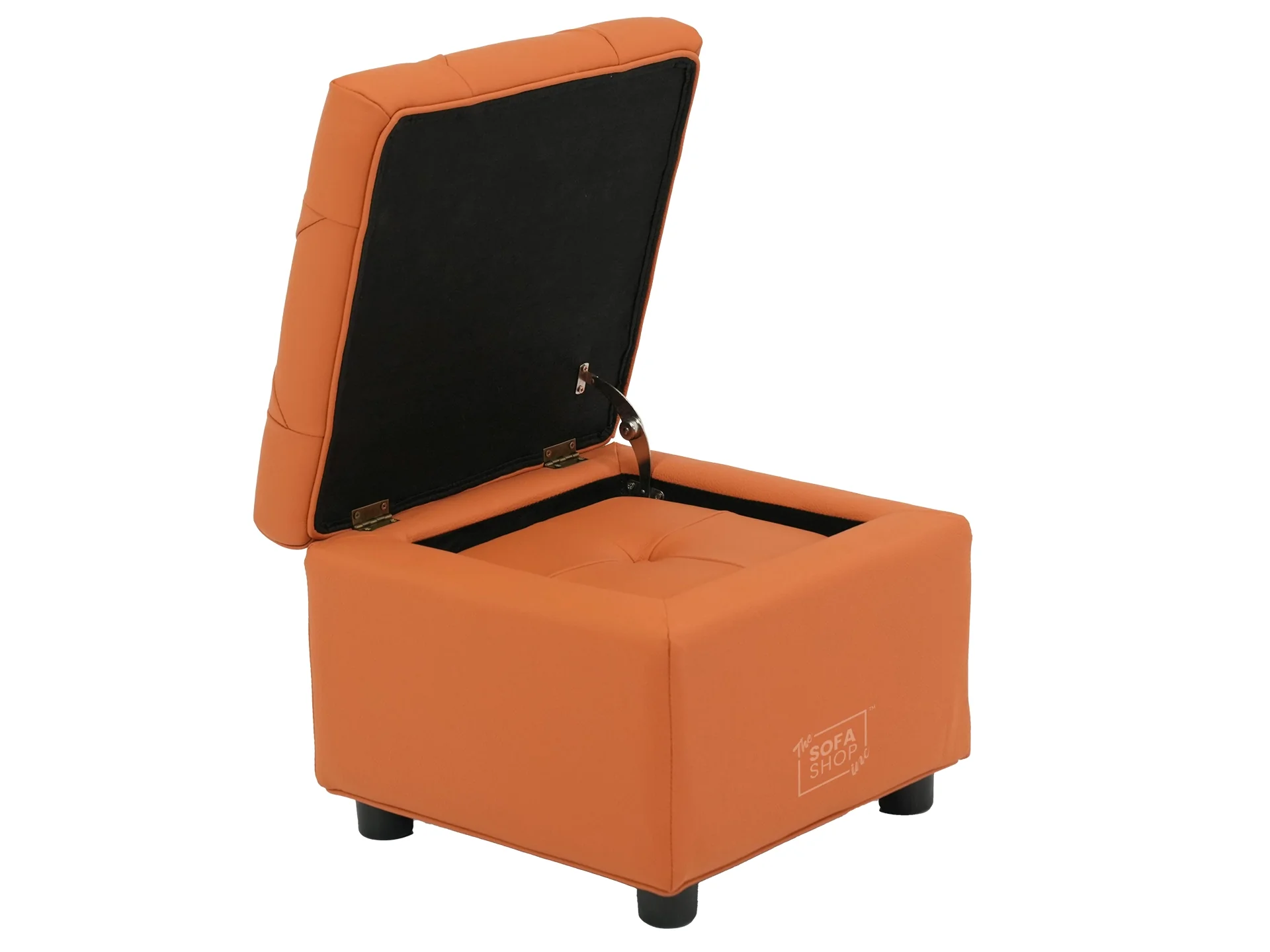 Orange Real Leather Footstool | Storage Ottoman for Sofa - Square - Image 3
