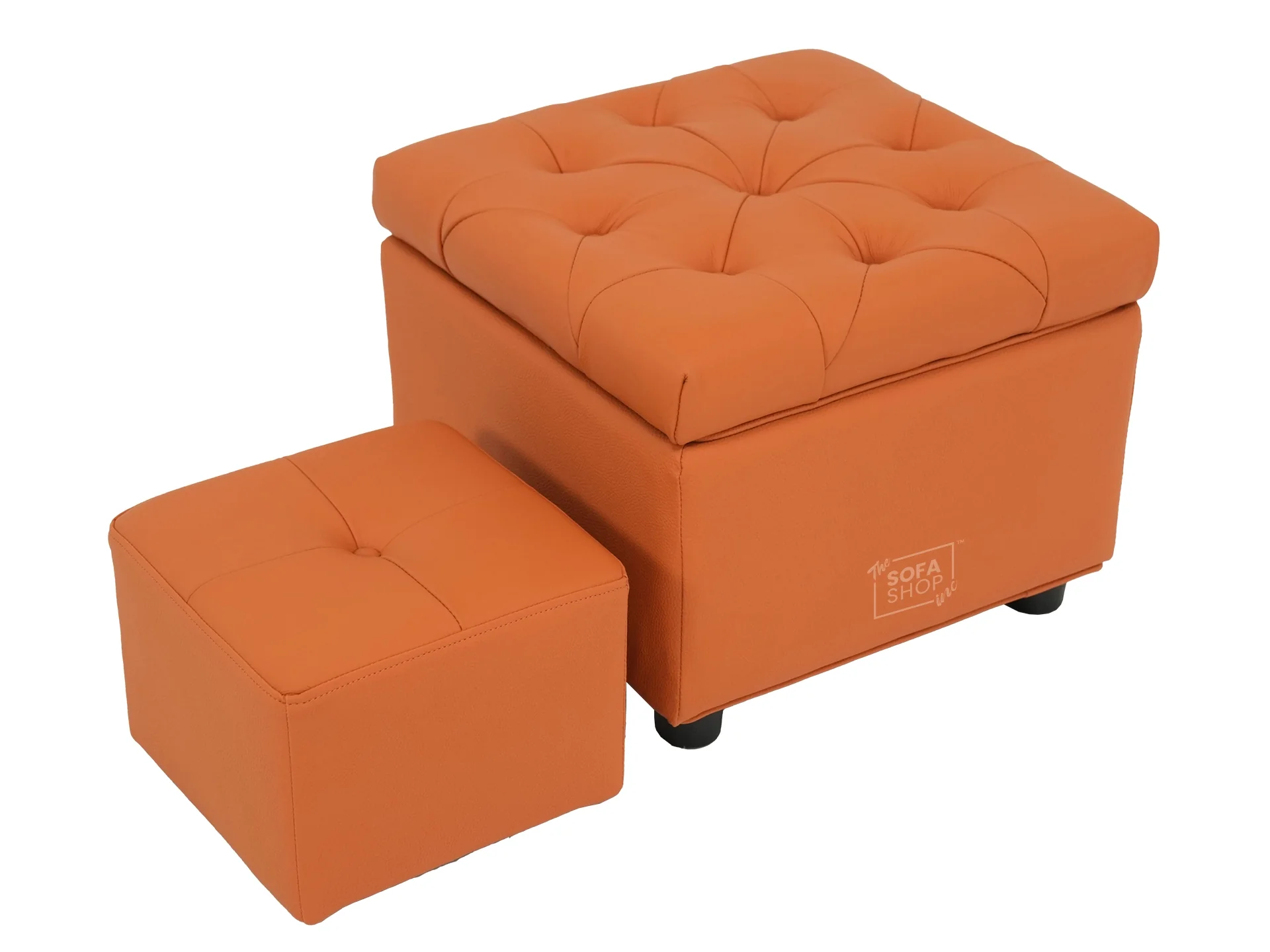 Orange Real Leather Footstool | Storage Ottoman for Sofa - Square - Image 4