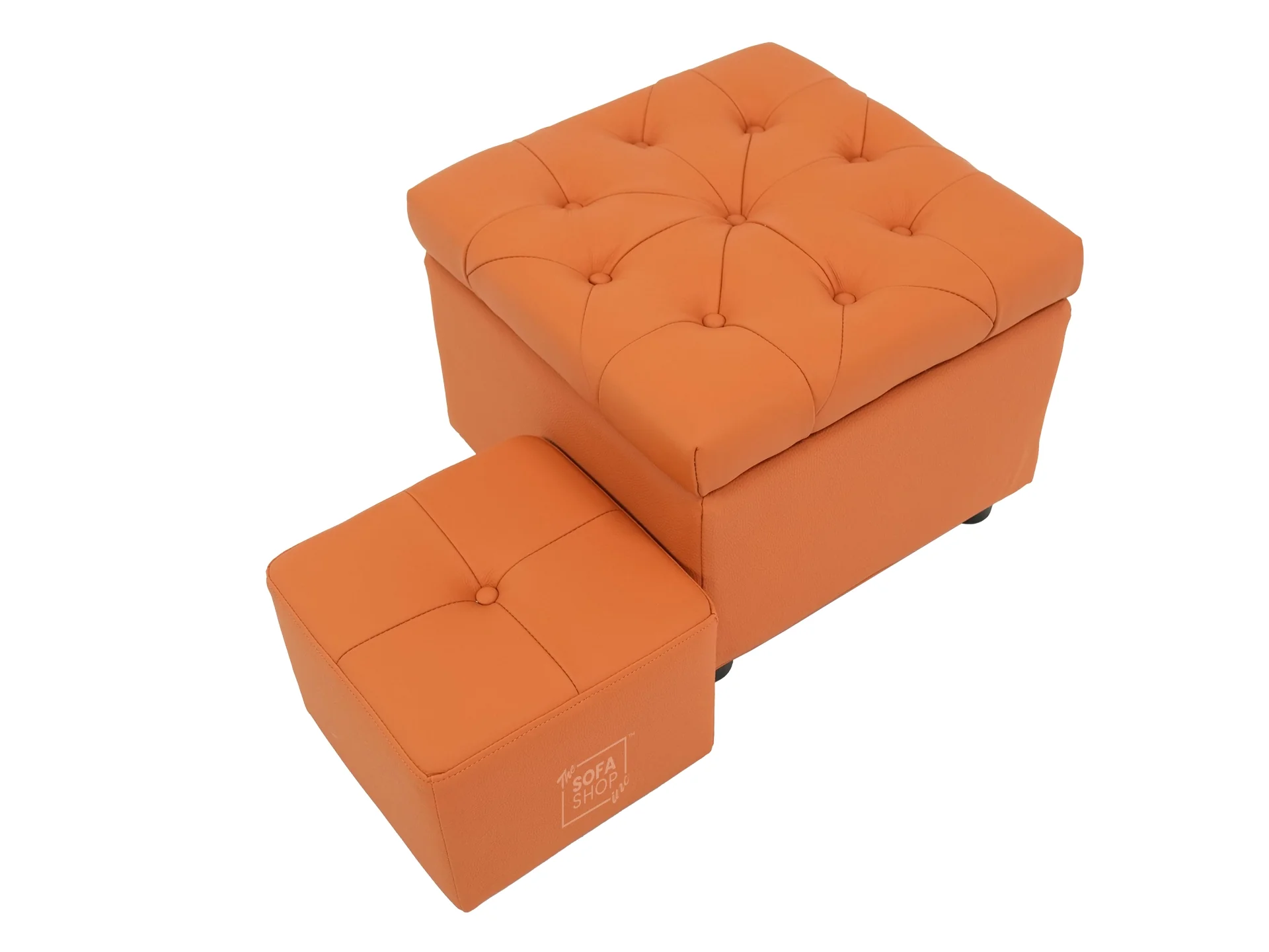 Orange Real Leather Footstool | Storage Ottoman for Sofa - Square - Image 5