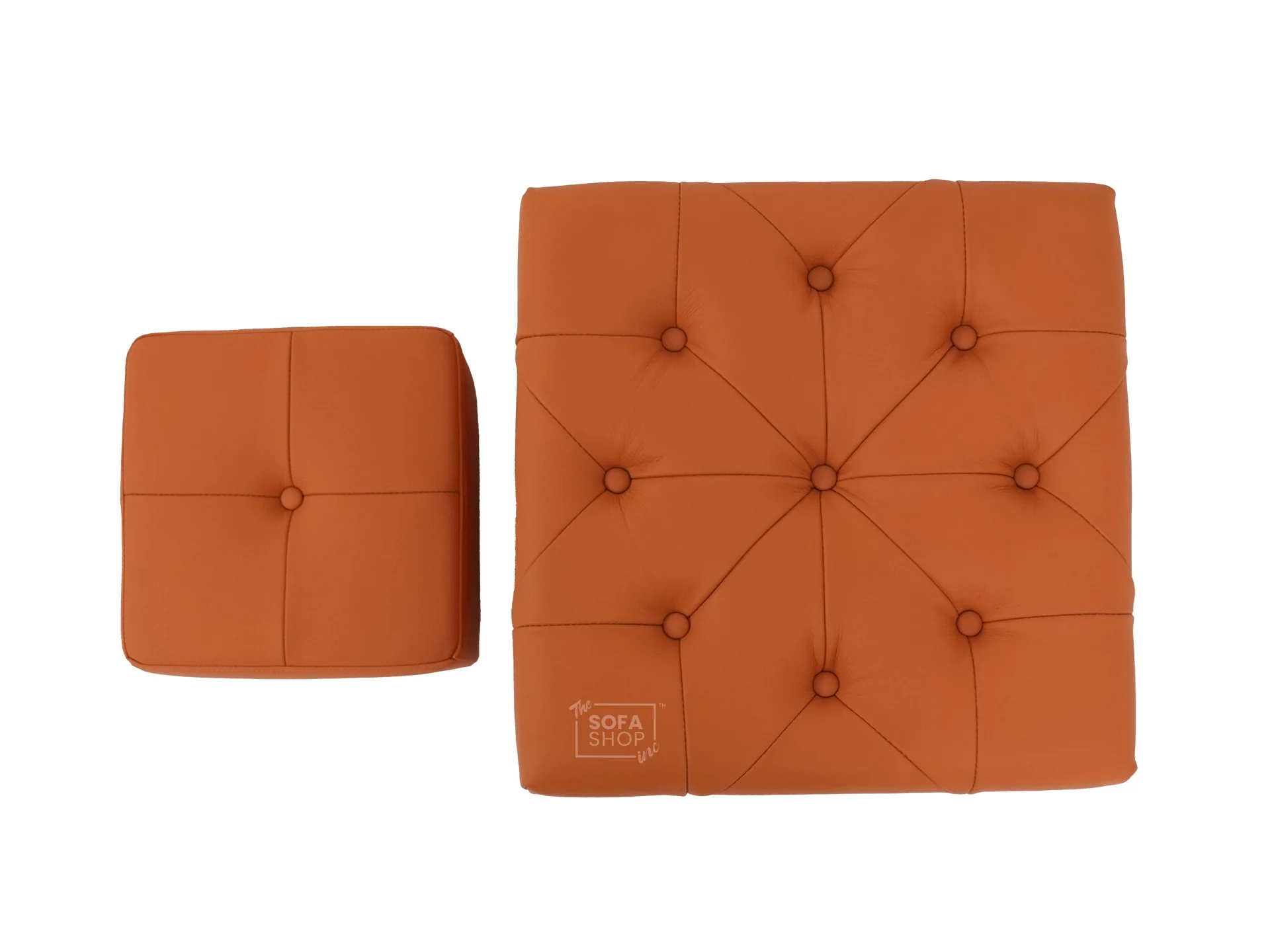 Orange Real Leather Footstool | Storage Ottoman for Sofa - Square - Image 6