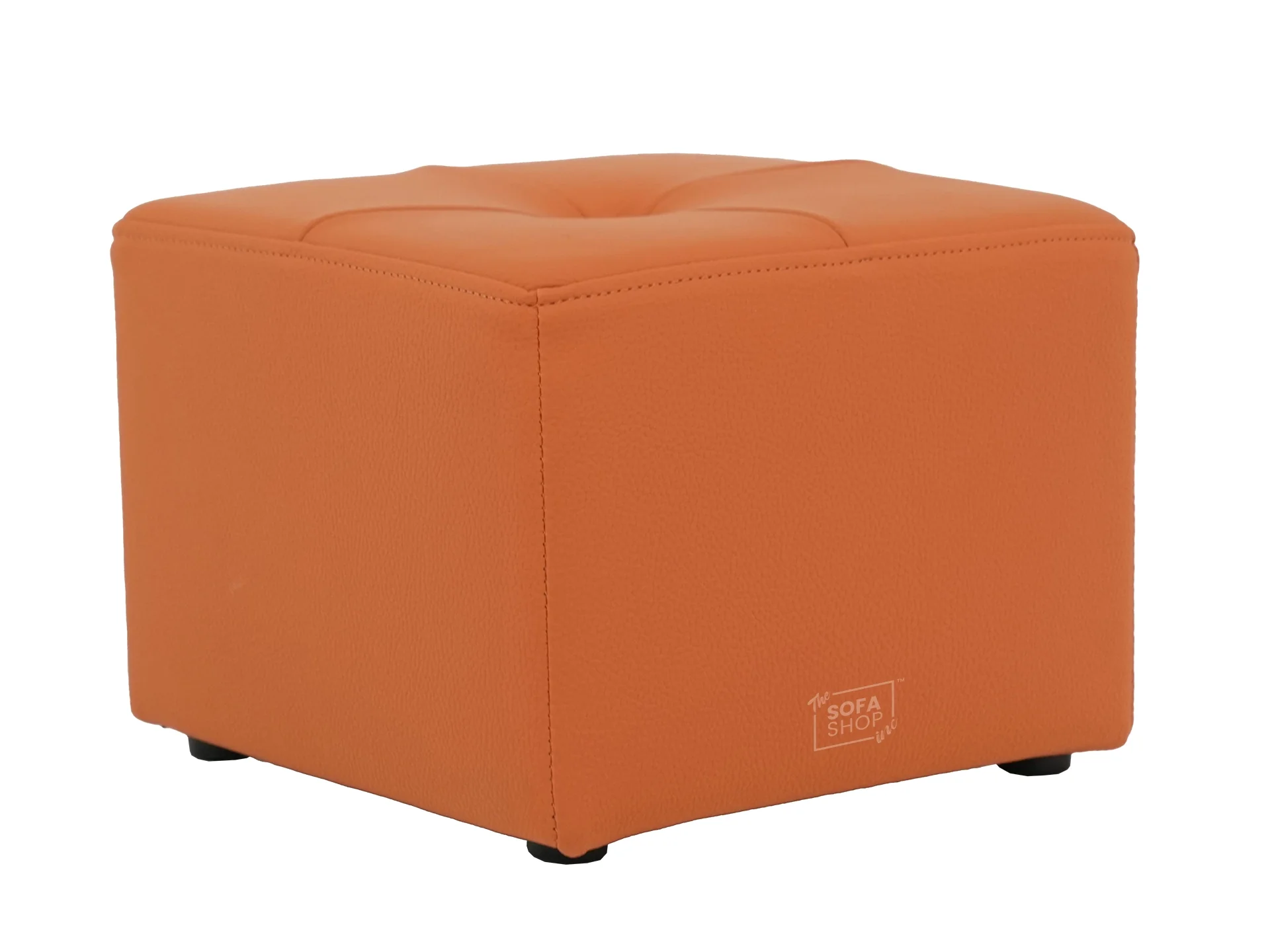 Orange Real Leather Footstool | Storage Ottoman for Sofa - Square - Image 7