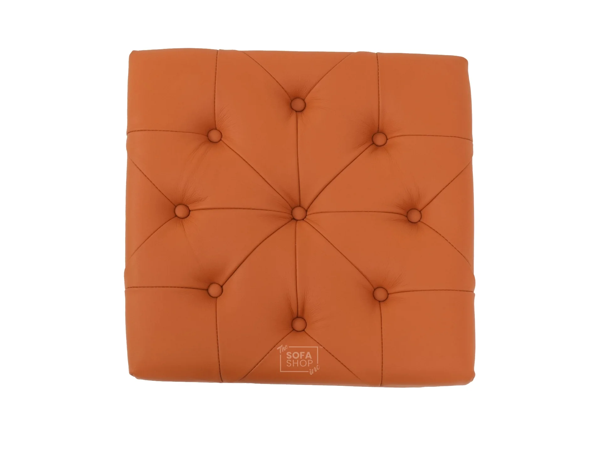Orange Real Leather Footstool | Storage Ottoman for Sofa - Square - Image 8