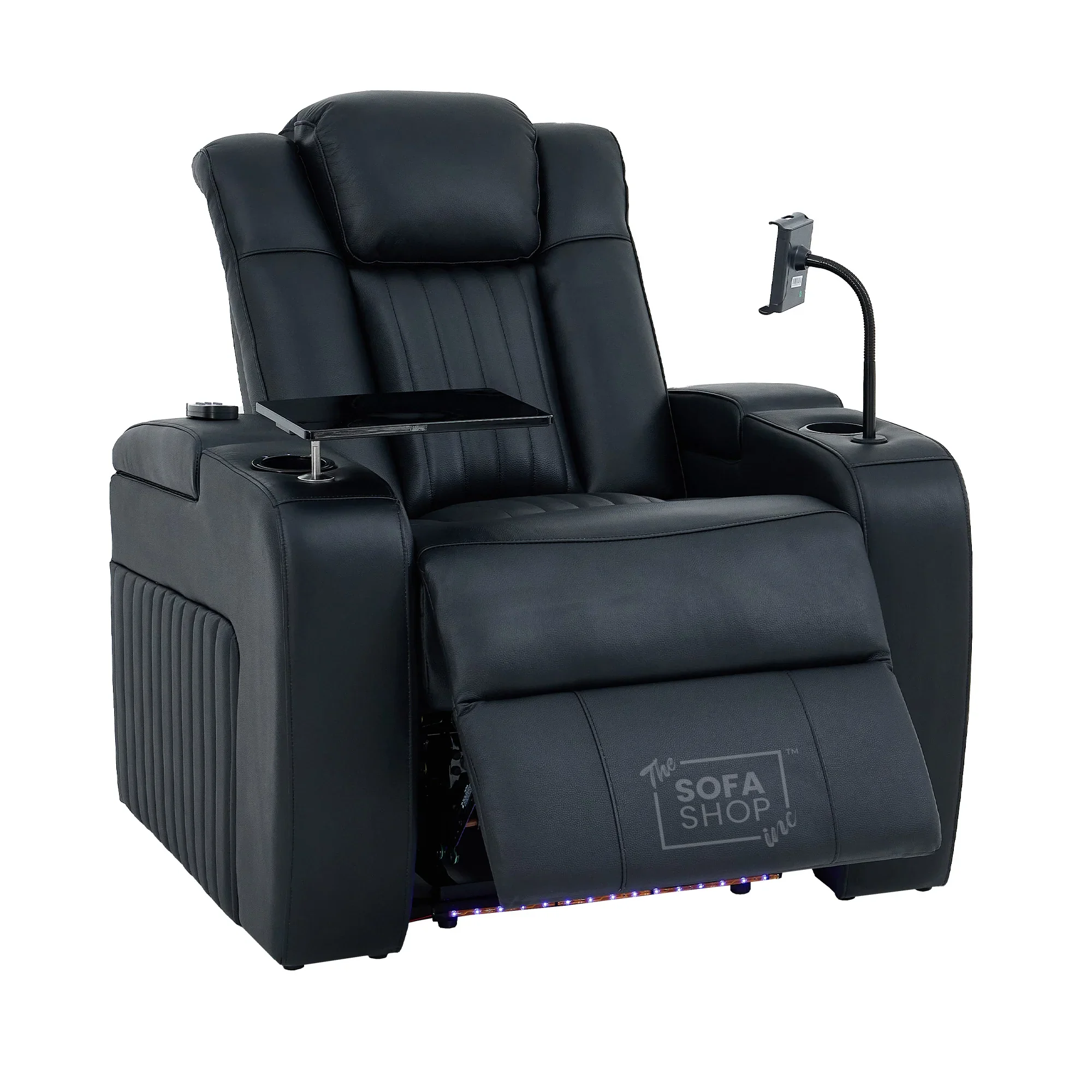 Real Leather 2+1 Electric Recliner Cinema Sofa Set in Black | 2 Piece Sofa Set with Massage, USB Ports, Cup Holders, Storage Boxes & Wireless Charger | Capri | The Sofa Shop - Image 19