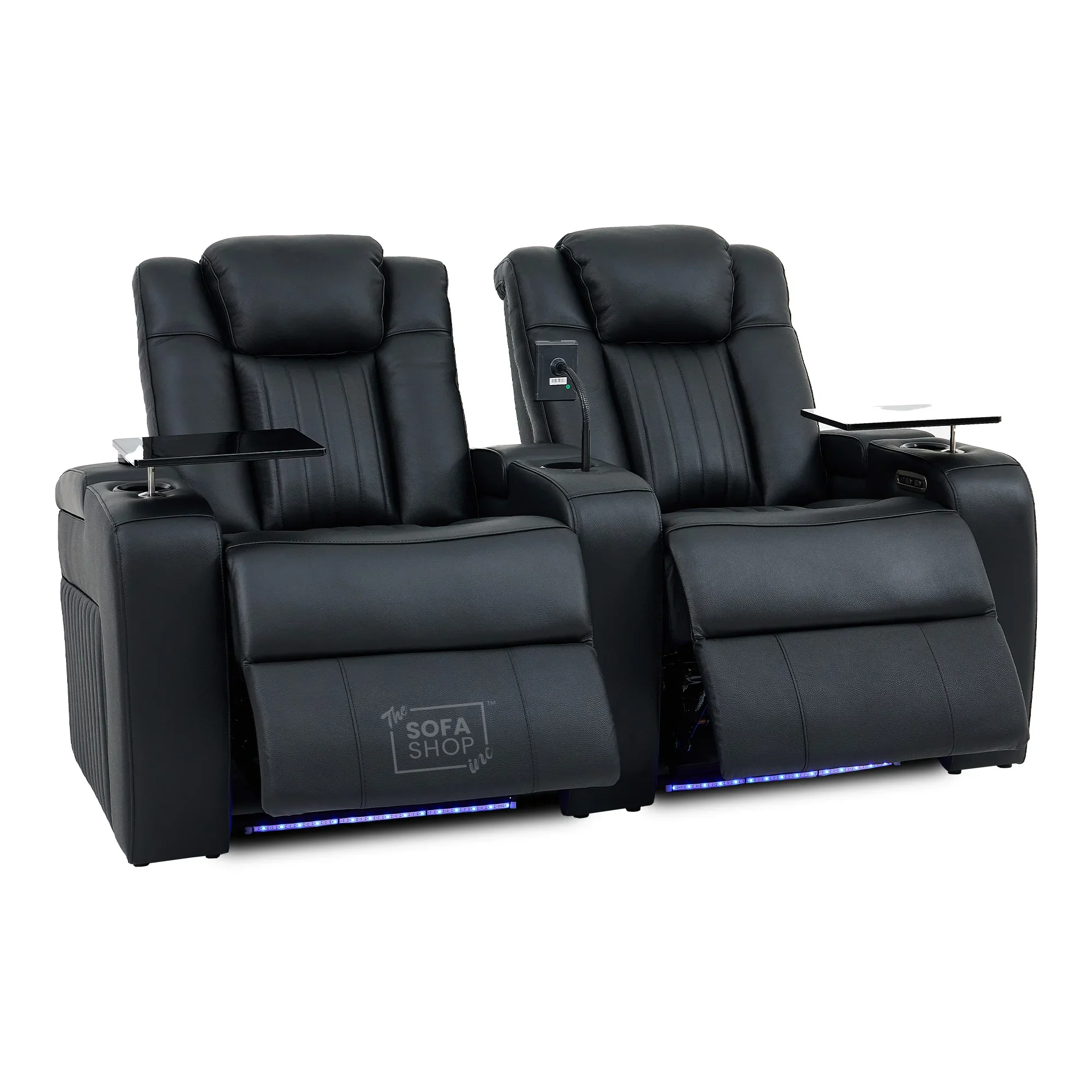 Real Leather 2+1 Electric Recliner Cinema Sofa Set in Black | 2 Piece Sofa Set with Massage, USB Ports, Cup Holders, Storage Boxes & Wireless Charger | Capri | The Sofa Shop - Image 22