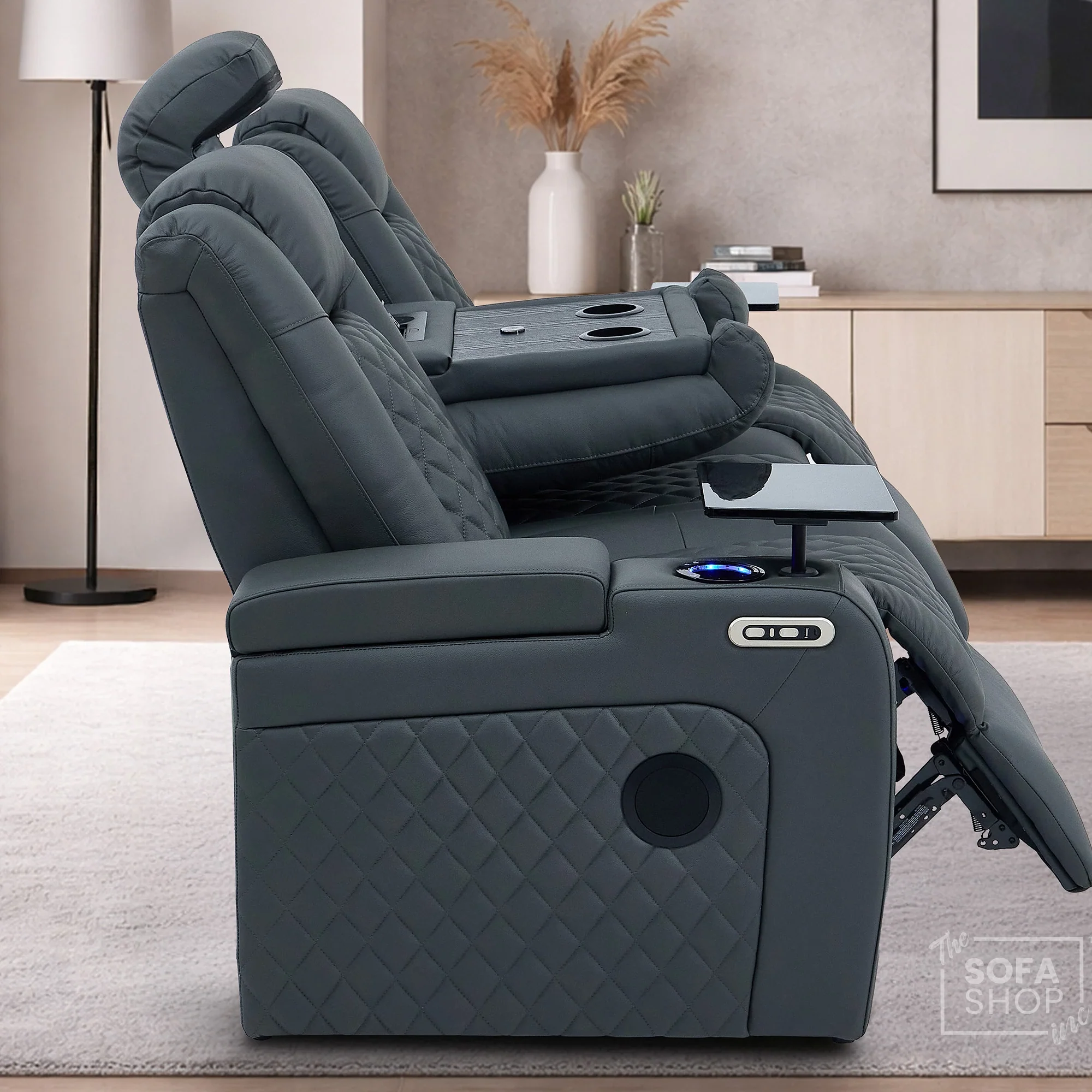 Real Leather 3+1 Sofa Set in Grey | Hi-Tech 2-Piece Sofa Suite with Power Recline, Power Headrests, Wireless Charging, Heat & Cool Cupholders | Milano | The Sofa Shop - Image 13