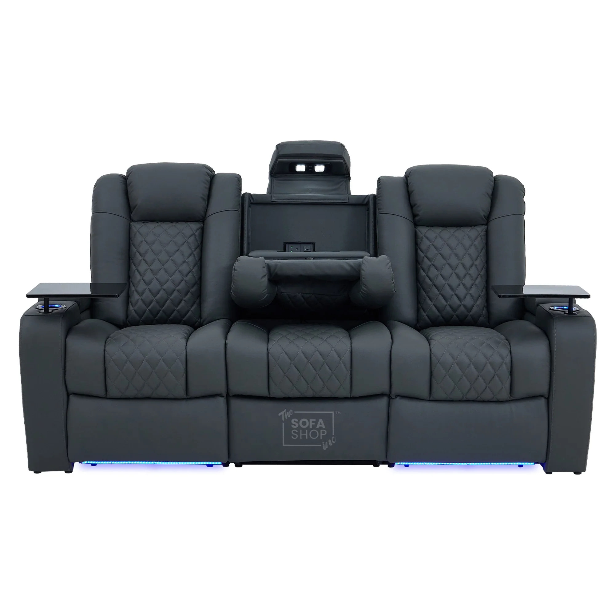 Real Leather 3+1 Sofa Set in Grey | Hi-Tech 2-Piece Sofa Suite with Power Recline, Power Headrests, Wireless Charging, Heat & Cool Cupholders | Milano | The Sofa Shop - Image 32