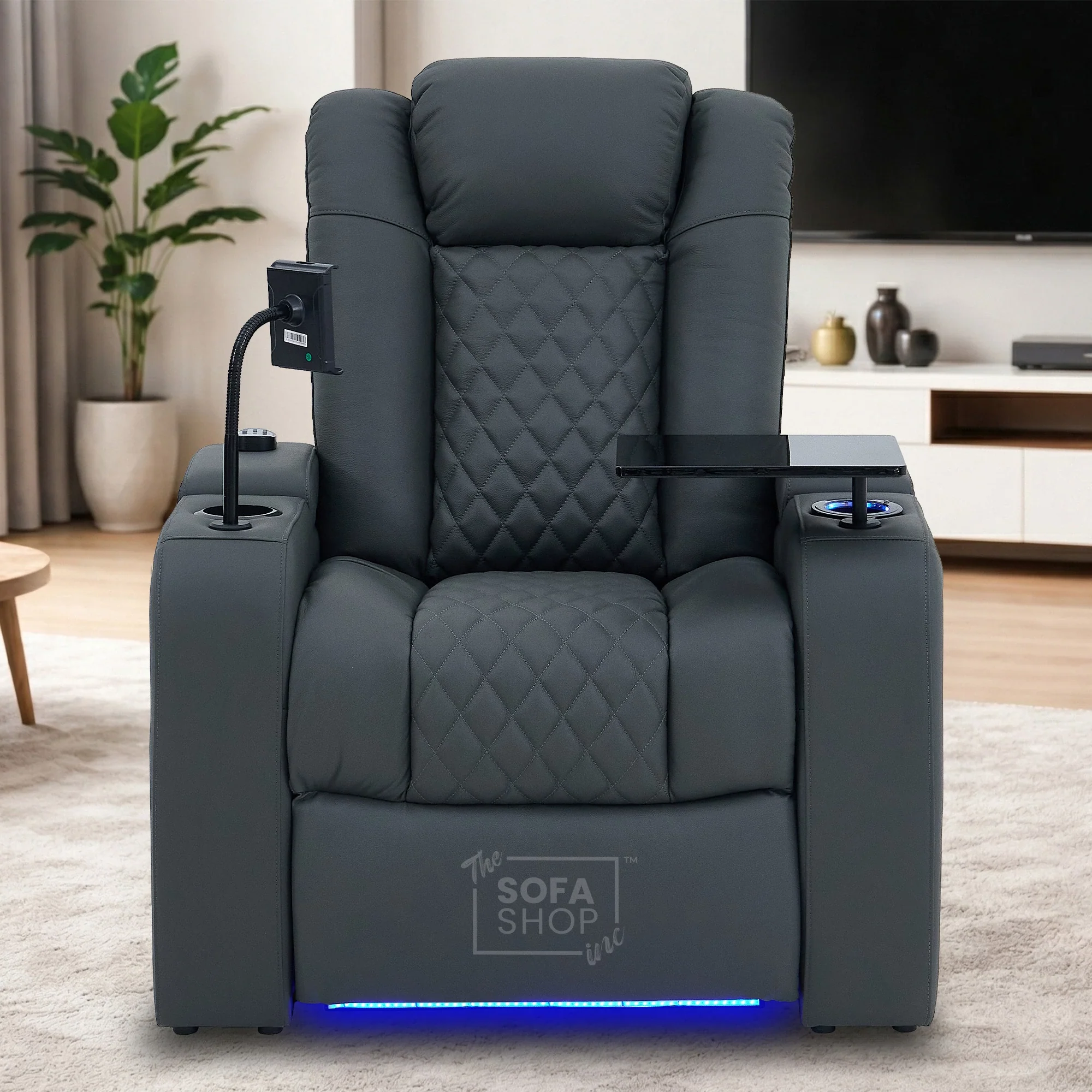 Real Leather 3+1 Sofa Set in Grey | Hi-Tech 2-Piece Sofa Suite with Power Recline, Power Headrests, Wireless Charging, Heat & Cool Cupholders | Milano | The Sofa Shop - Image 5