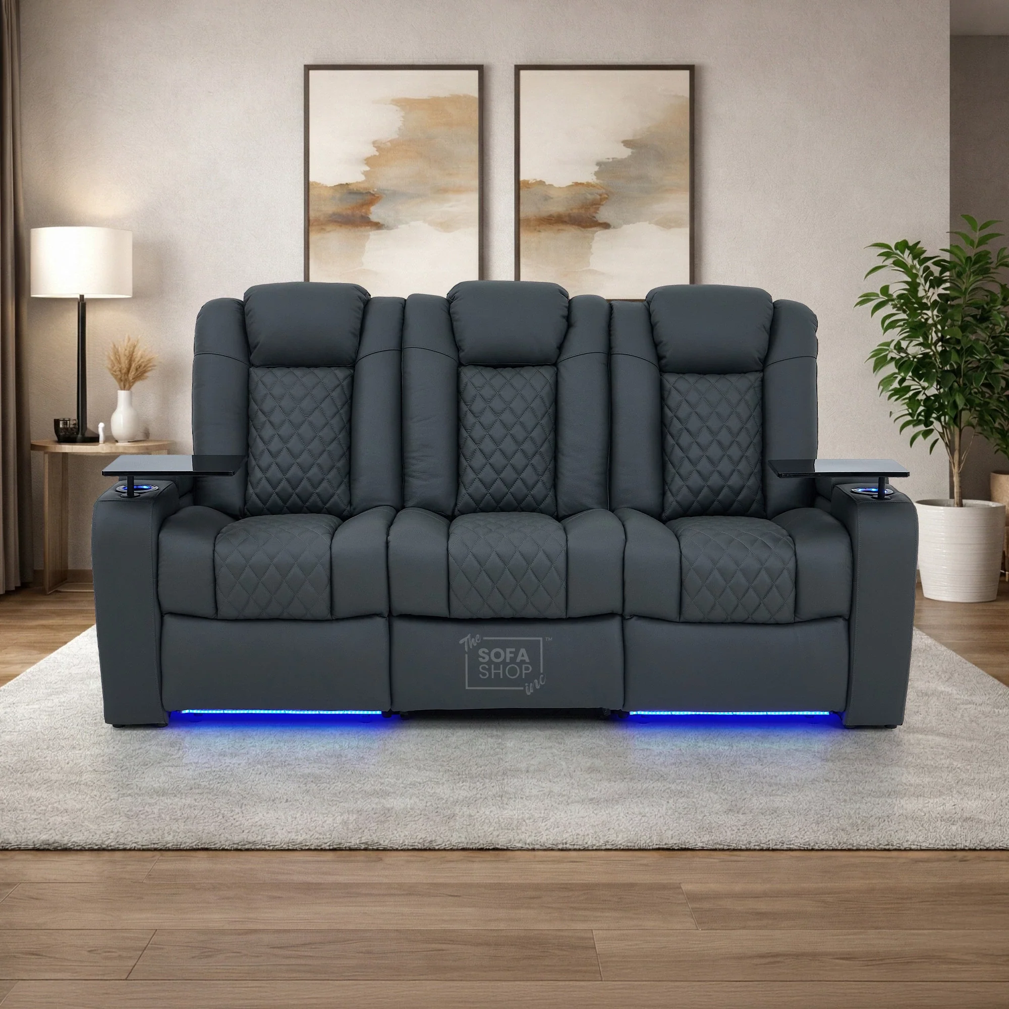 Real Leather 3+1 Sofa Set in Grey | Hi-Tech 2-Piece Sofa Suite with Power Recline, Power Headrests, Wireless Charging, Heat & Cool Cupholders | Milano | The Sofa Shop - Image 6
