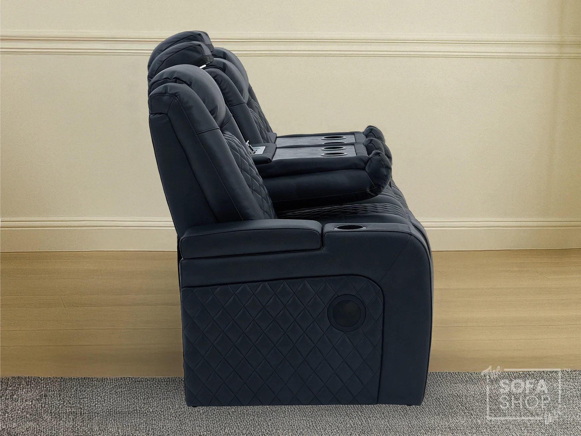 Real Leather 3+2 Cinema Sofa Set in Black | Electric Recliner Cinema Sofa Package | Power Lumbar + Wireless Charger + Adjustable Headrests + USB | Milano | The Sofa Shop - Image 12