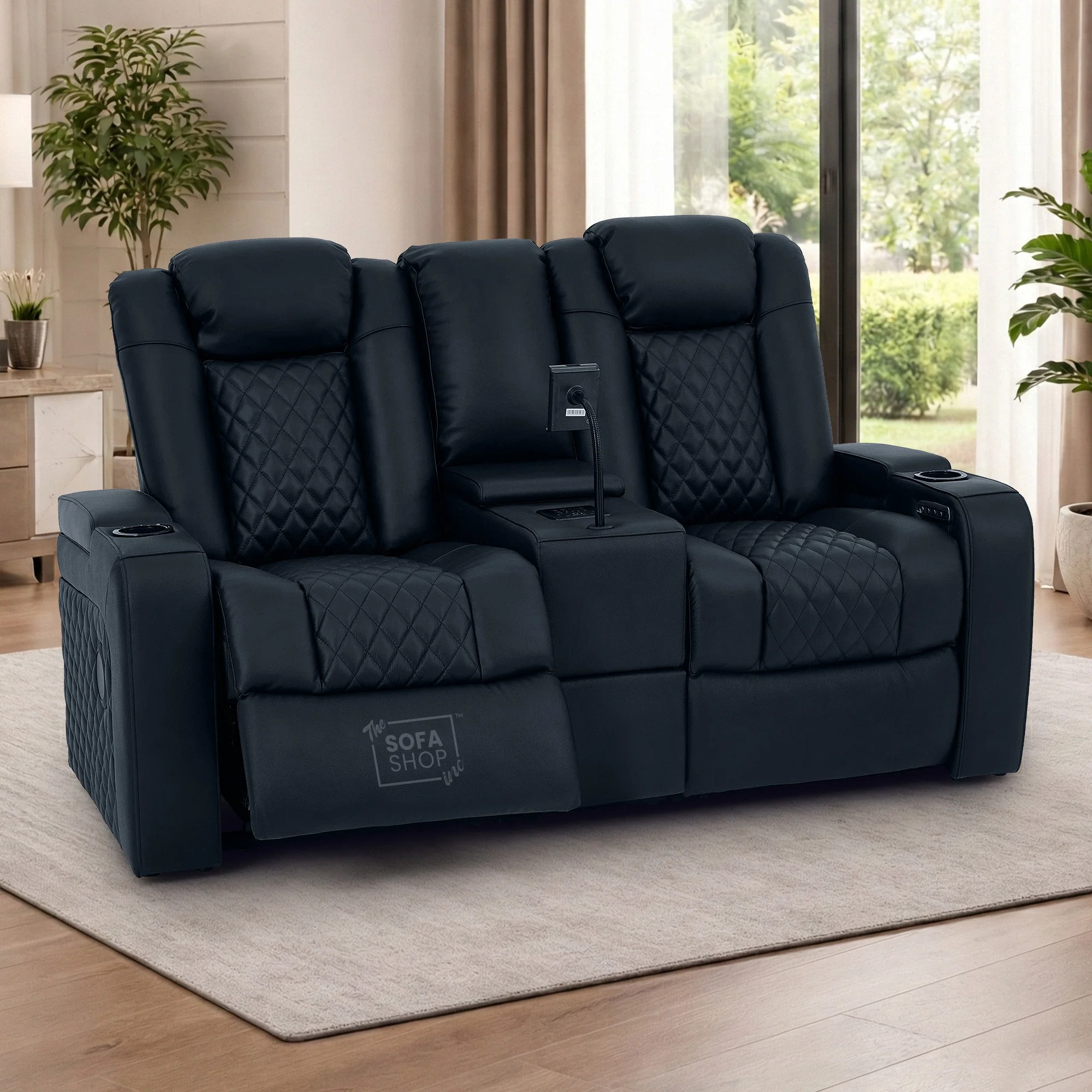 Real Leather 3+2 Cinema Sofa Set in Black | Electric Recliner Cinema Sofa Package | Power Lumbar + Wireless Charger + Adjustable Headrests + USB | Milano | The Sofa Shop - Image 3