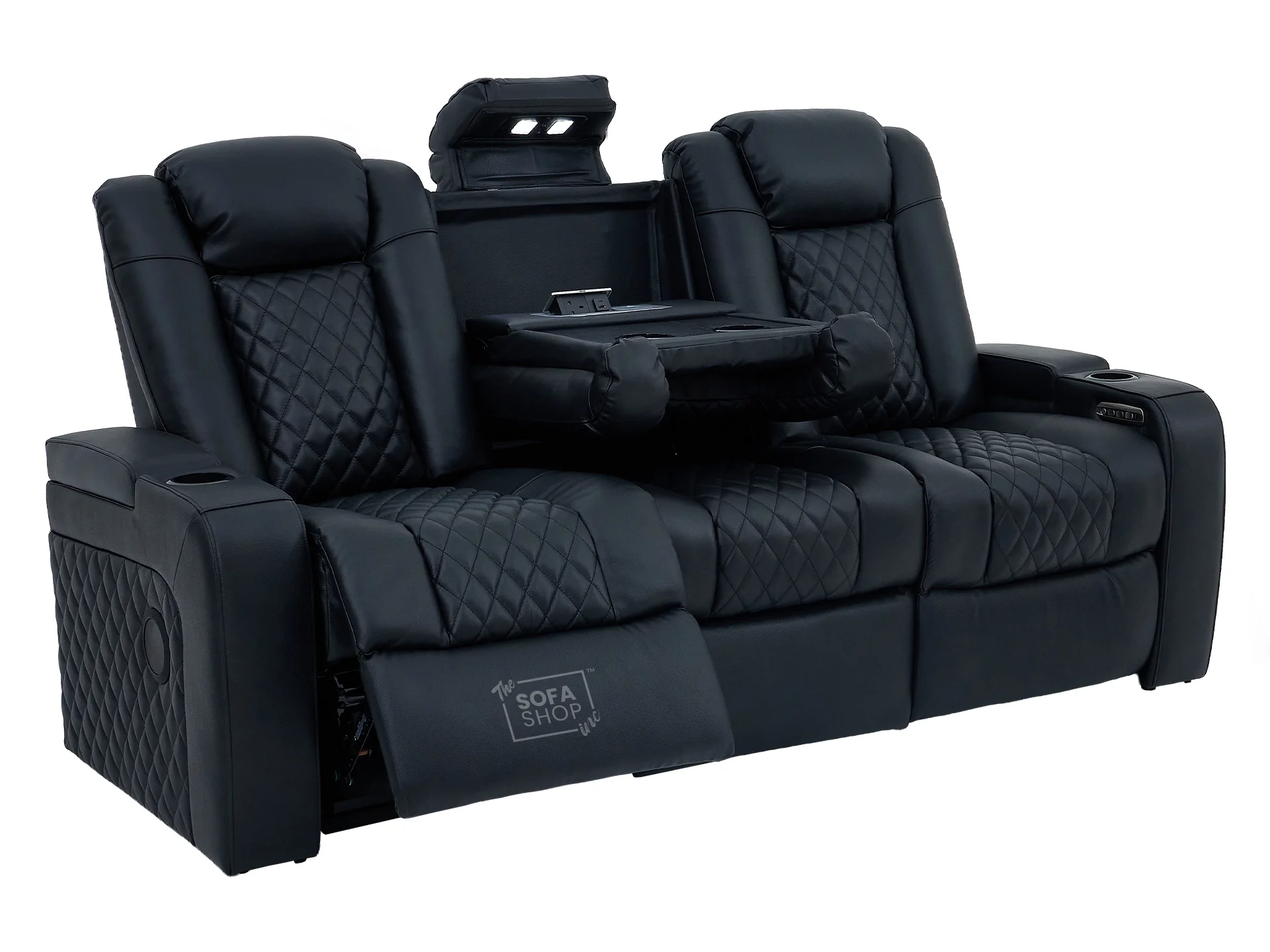 Real Leather 3+2 Cinema Sofa Set in Black | Electric Recliner Cinema Sofa Package | Power Lumbar + Wireless Charger + Adjustable Headrests + USB | Milano | The Sofa Shop - Image 32