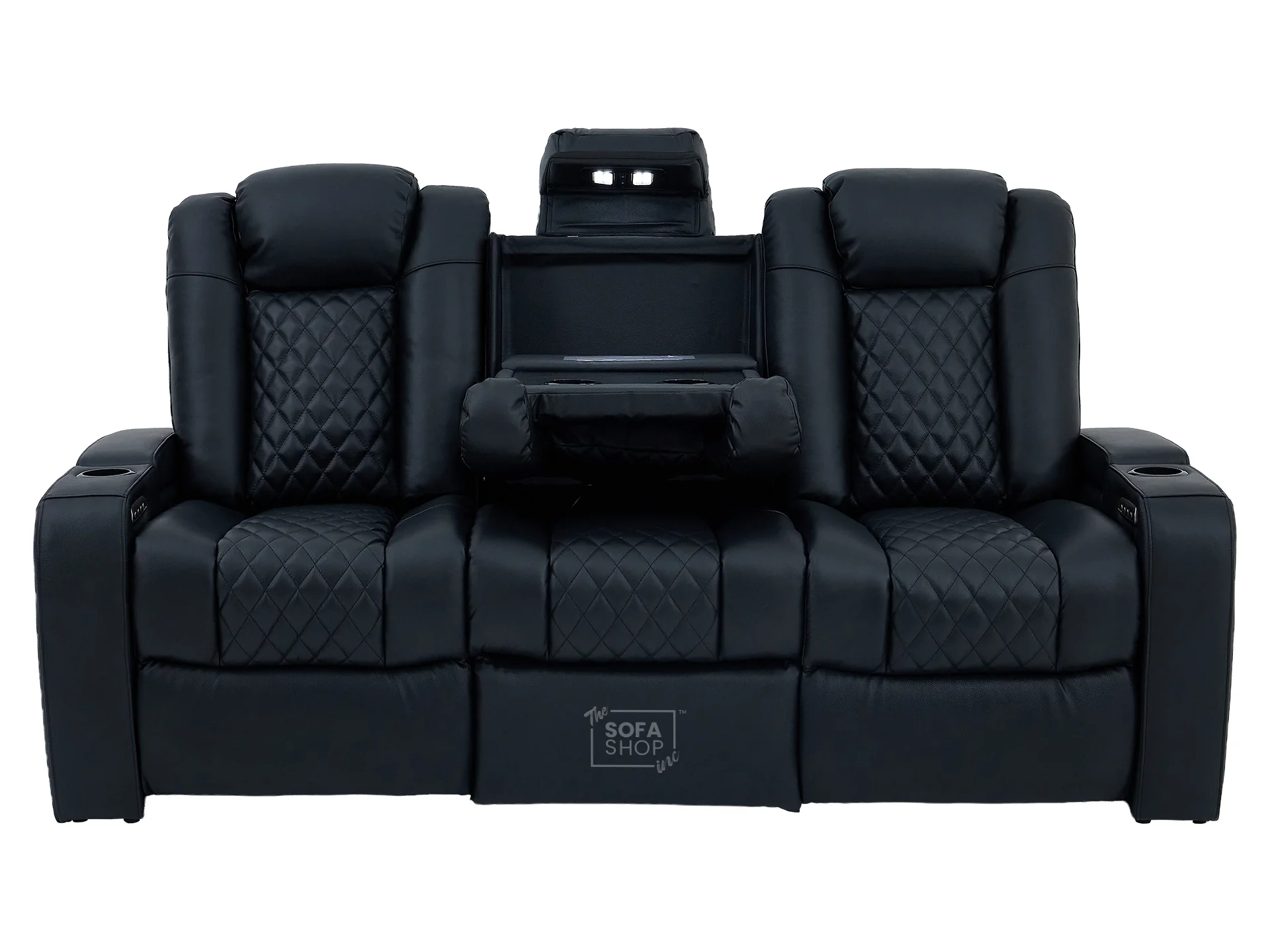 Real Leather 3+2 Cinema Sofa Set in Black | Electric Recliner Cinema Sofa Package | Power Lumbar + Wireless Charger + Adjustable Headrests + USB | Milano | The Sofa Shop - Image 34