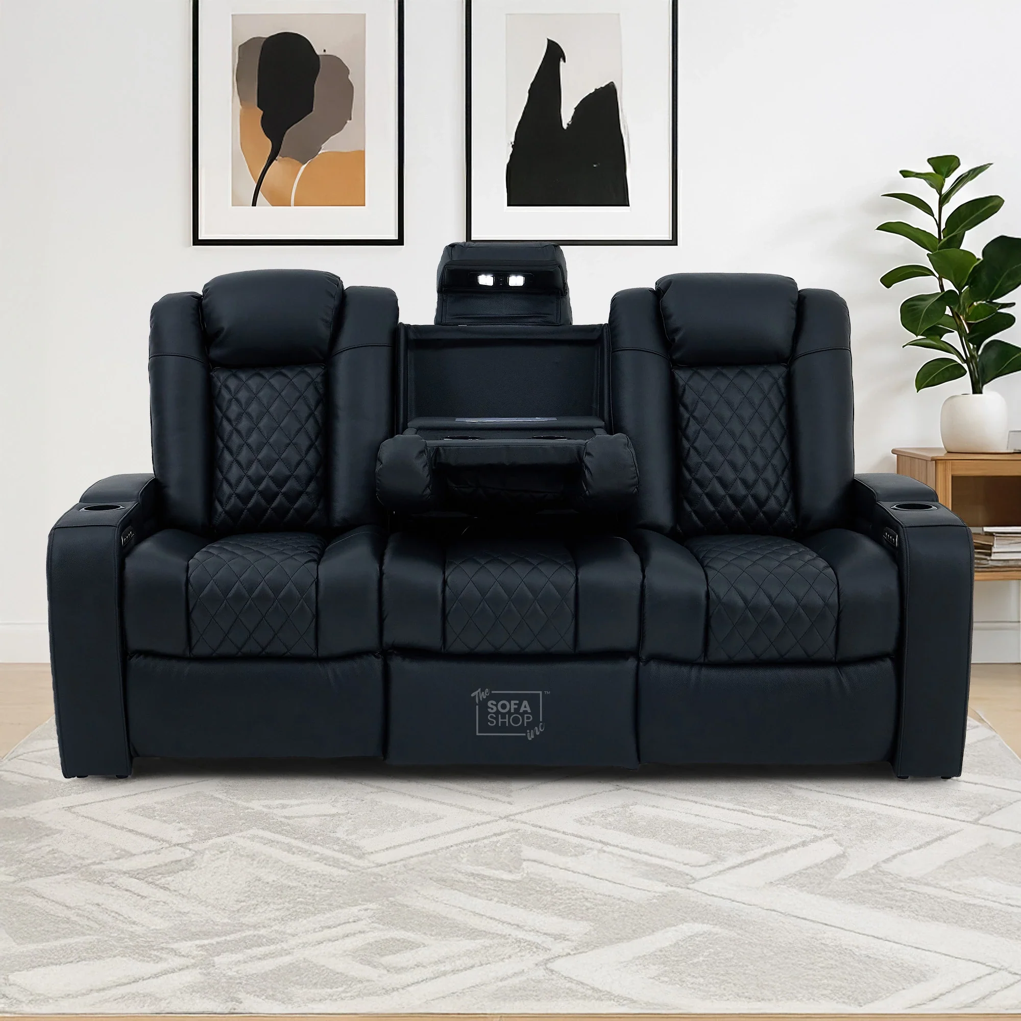 Real Leather 3+2 Cinema Sofa Set in Black | Electric Recliner Cinema Sofa Package | Power Lumbar + Wireless Charger + Adjustable Headrests + USB | Milano | The Sofa Shop - Image 4