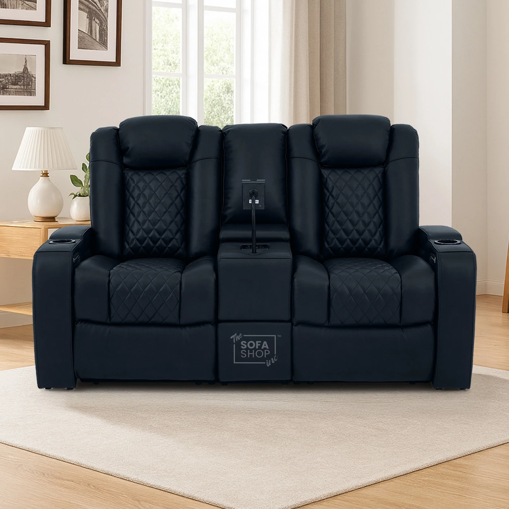 Real Leather 3+2 Cinema Sofa Set in Black | Electric Recliner Cinema Sofa Package | Power Lumbar + Wireless Charger + Adjustable Headrests + USB | Milano | The Sofa Shop - Image 5
