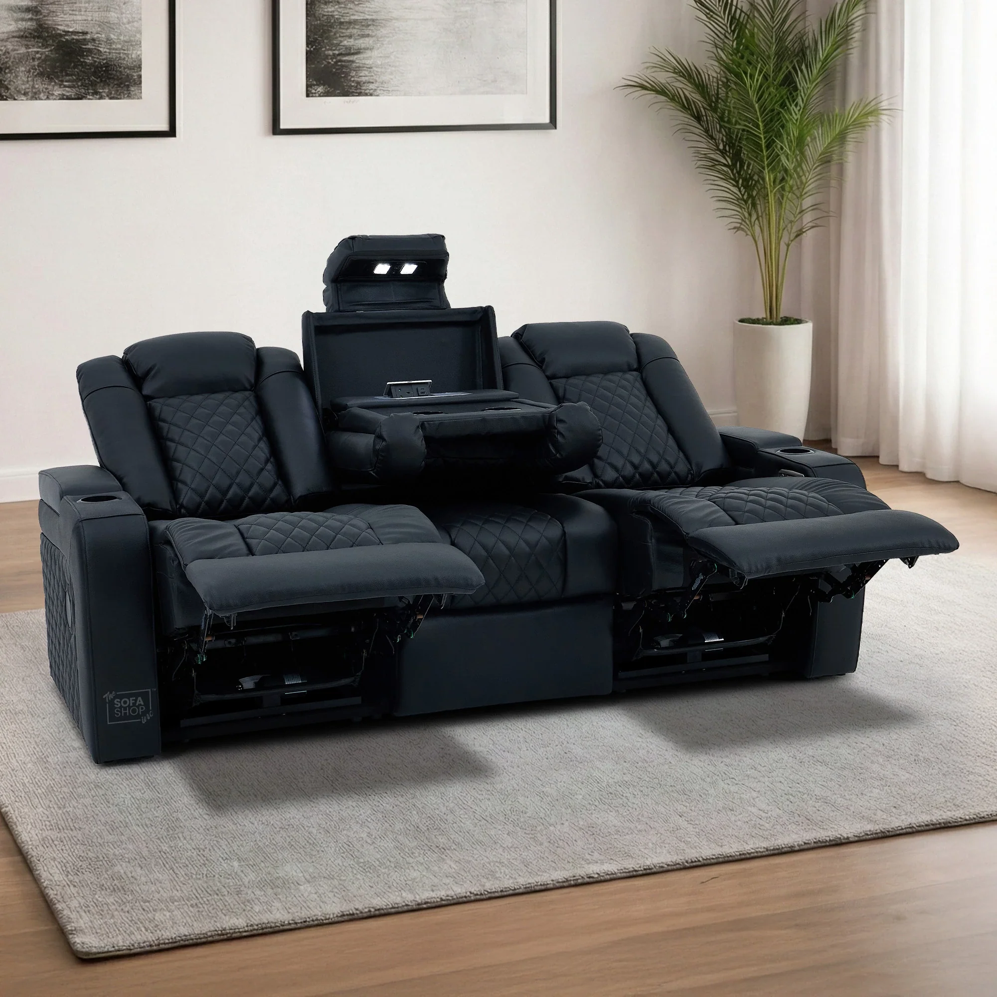 Real Leather 3+2 Cinema Sofa Set in Black | Electric Recliner Cinema Sofa Package | Power Lumbar + Wireless Charger + Adjustable Headrests + USB | Milano | The Sofa Shop - Image 6