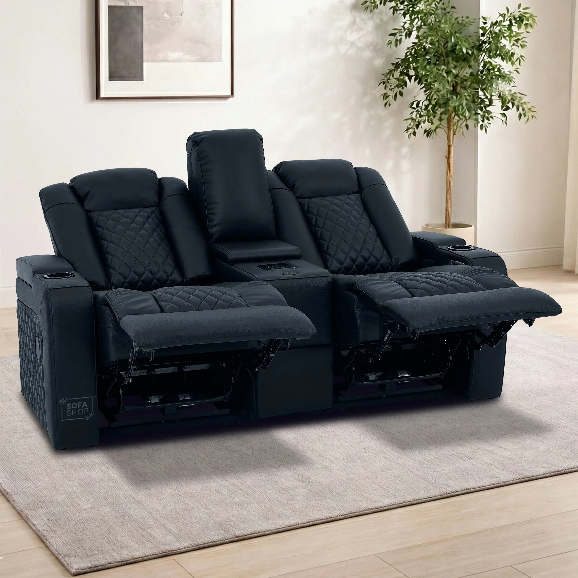 Real Leather 3+2 Cinema Sofa Set in Black | Electric Recliner Cinema Sofa Package | Power Lumbar + Wireless Charger + Adjustable Headrests + USB | Milano | The Sofa Shop - Image 7
