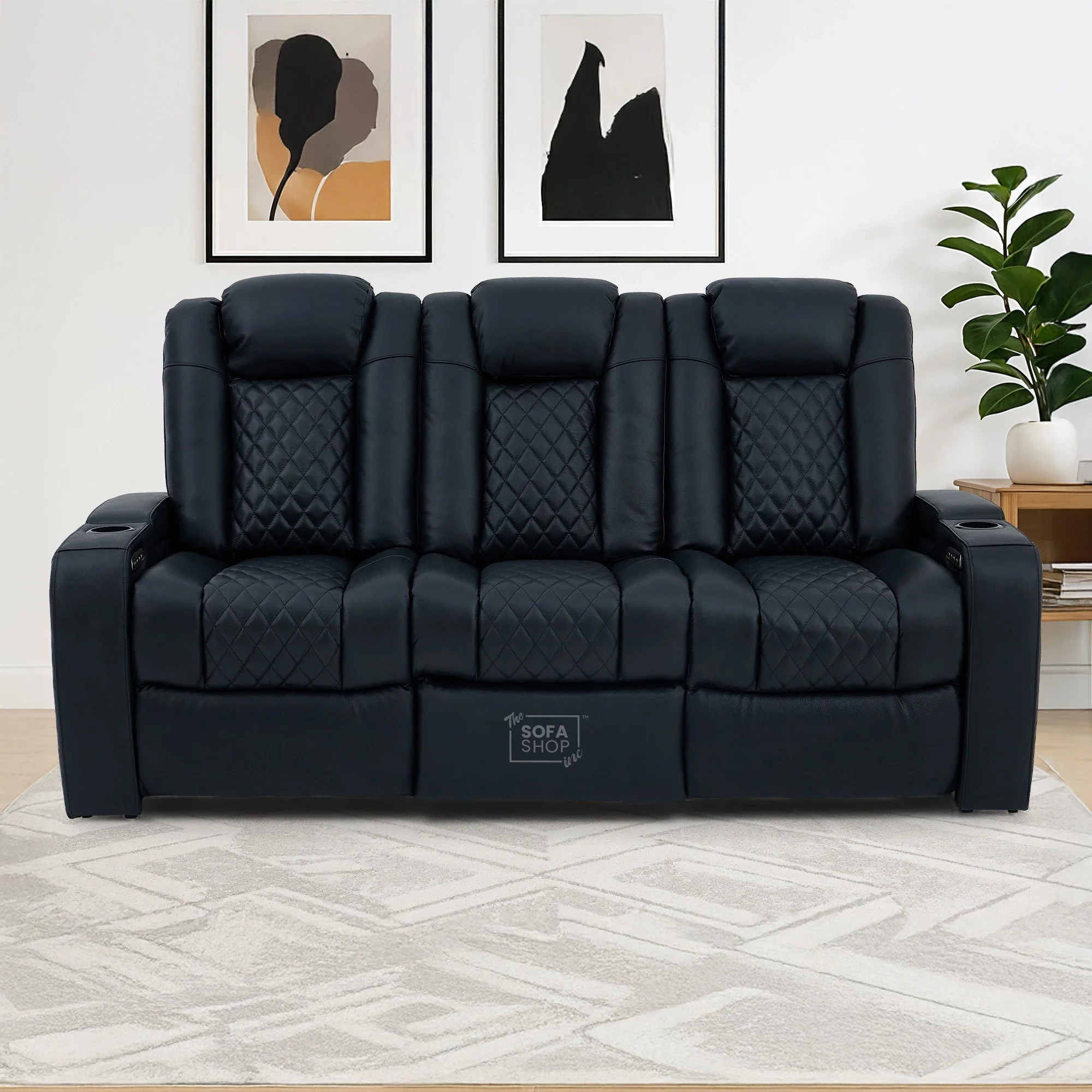 Real Leather 3+2 Cinema Sofa Set in Black | Electric Recliner Cinema Sofa Package | Power Lumbar + Wireless Charger + Adjustable Headrests + USB | Milano | The Sofa Shop - Image 8