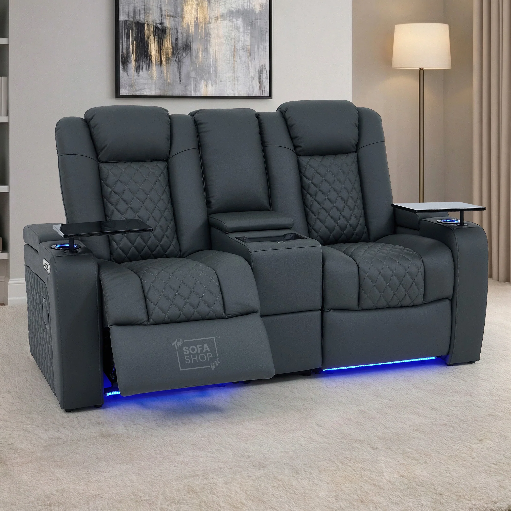 Real Leather 3+2 Cinema Sofa Set in Grey Electric Recliner Cinema Sofa | Hi-Tech Sofa Suite with Power Recline, Power Headrests, Wireless Charging, Heat & Cool Cupholders | Milano | The Sofa Shop - Image 3