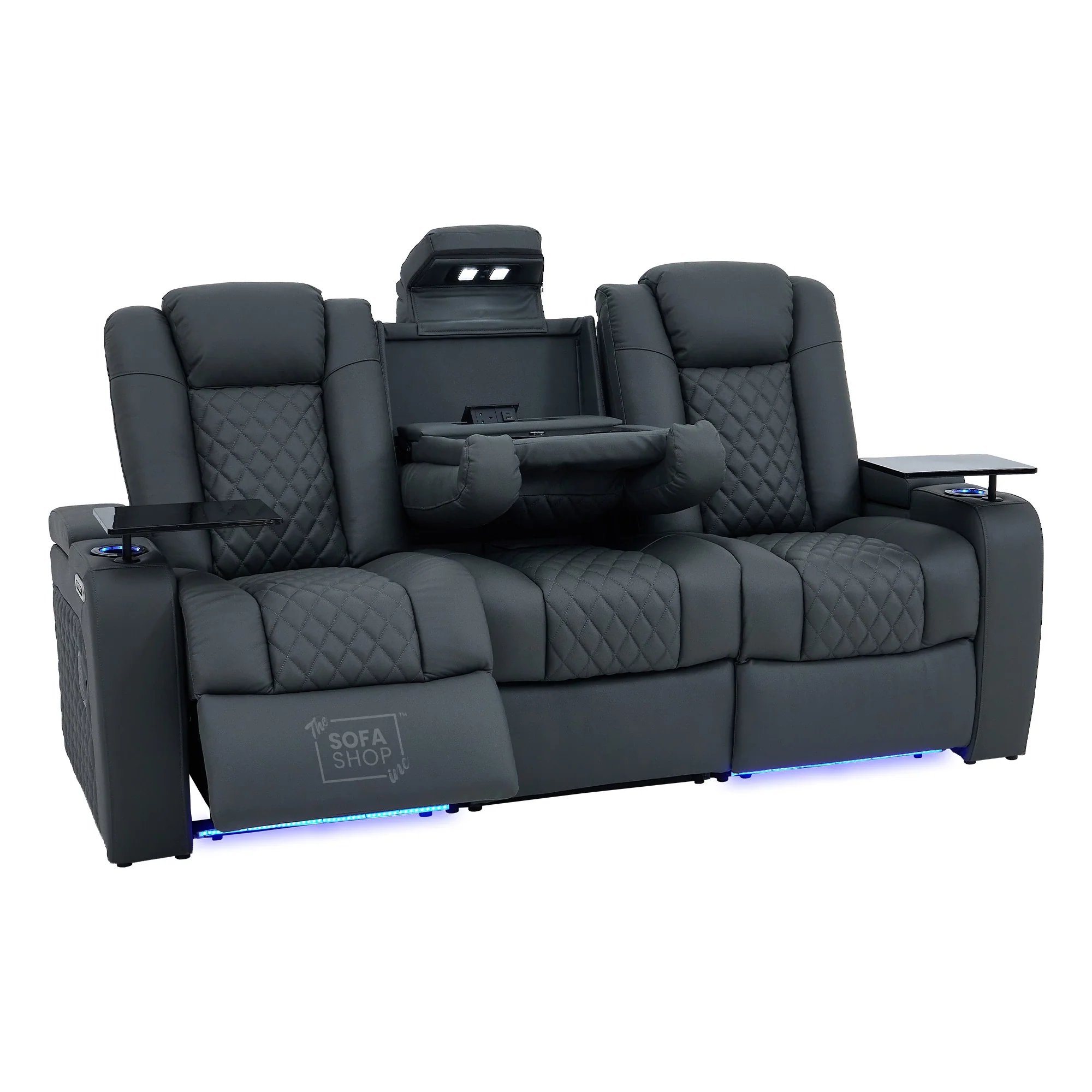 Real Leather 3+2 Cinema Sofa Set in Grey Electric Recliner Cinema Sofa | Hi-Tech Sofa Suite with Power Recline, Power Headrests, Wireless Charging, Heat & Cool Cupholders | Milano | The Sofa Shop - Image 32