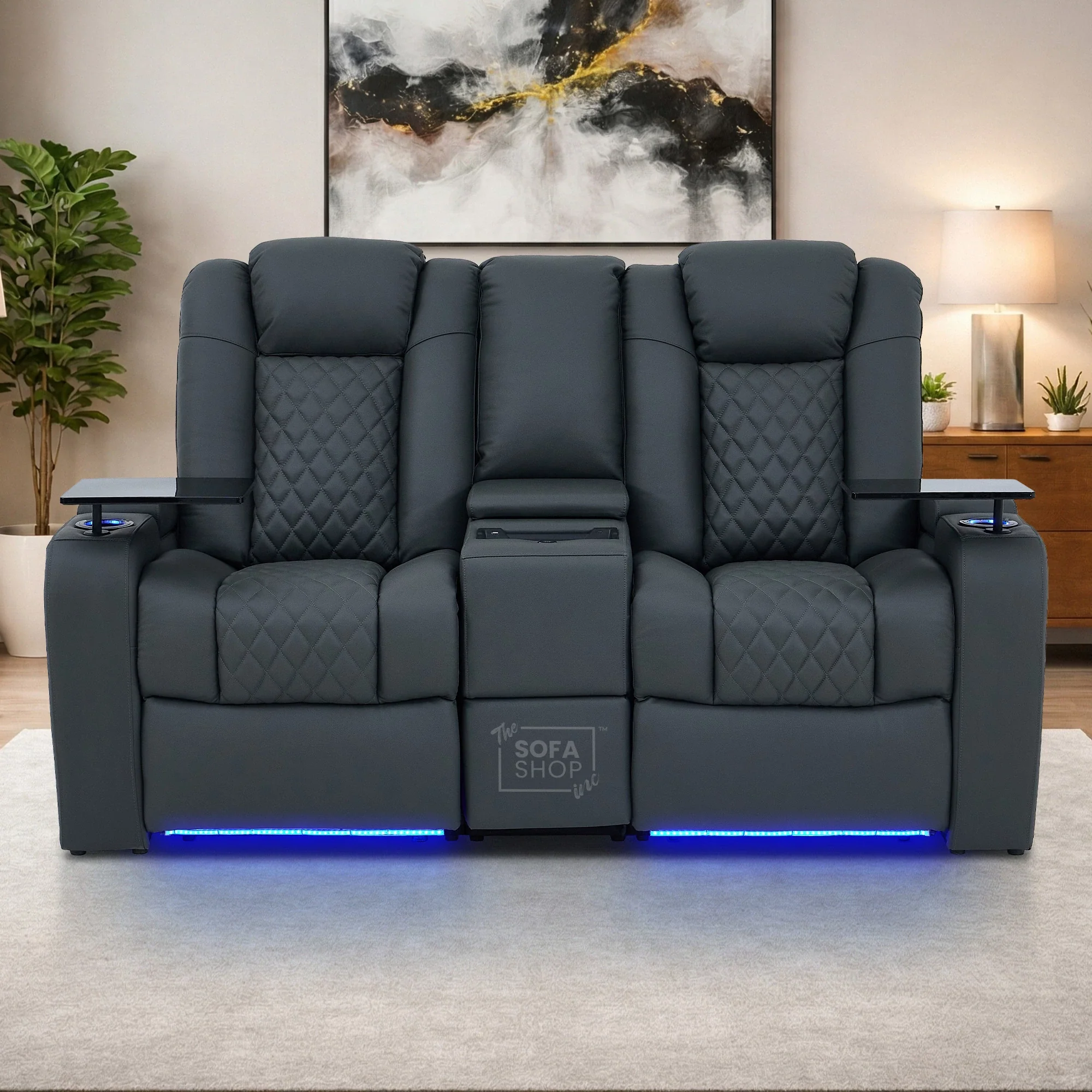 Real Leather 3+2 Cinema Sofa Set in Grey Electric Recliner Cinema Sofa | Hi-Tech Sofa Suite with Power Recline, Power Headrests, Wireless Charging, Heat & Cool Cupholders | Milano | The Sofa Shop - Image 5