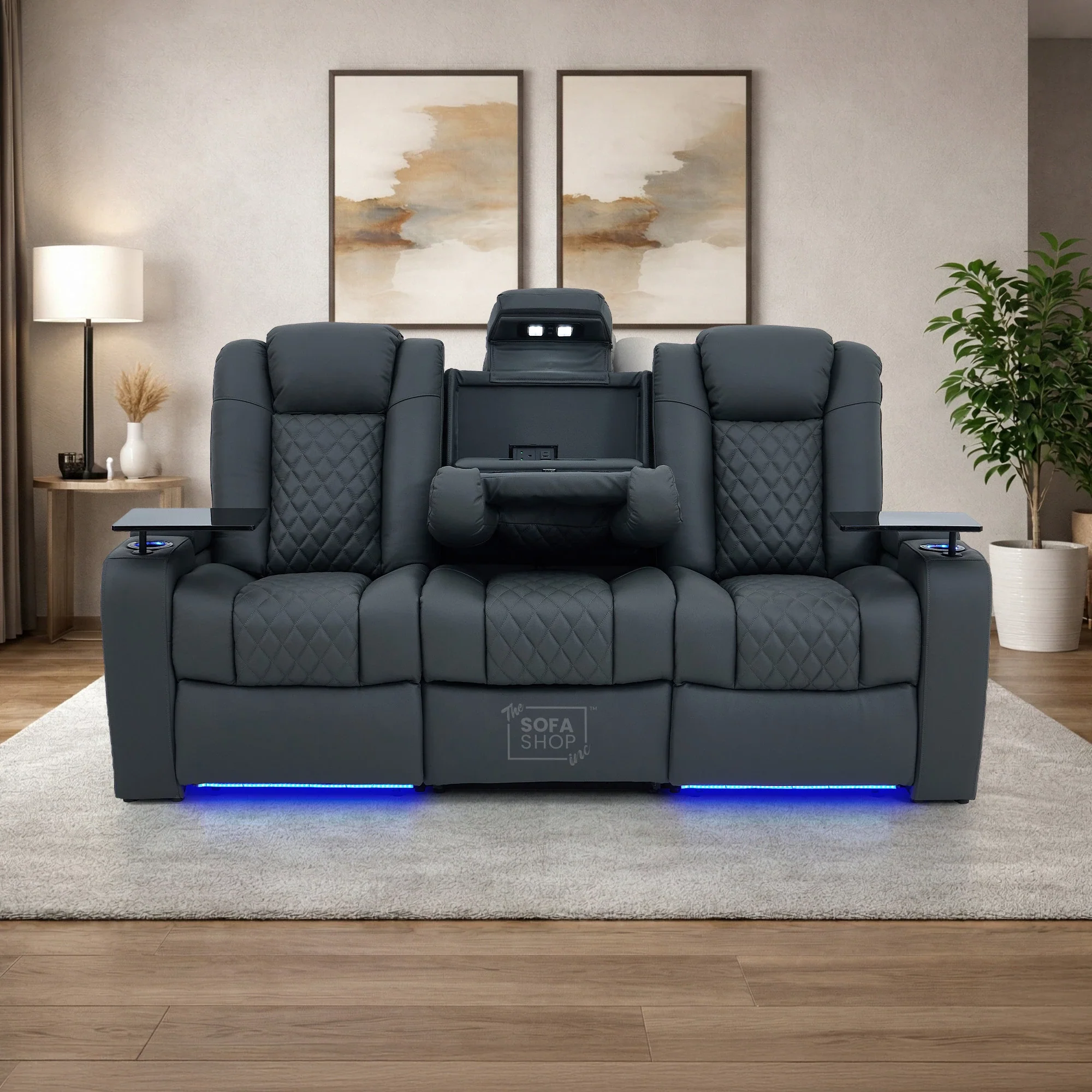 Real Leather 3+2 Cinema Sofa Set in Grey Electric Recliner Cinema Sofa | Hi-Tech Sofa Suite with Power Recline, Power Headrests, Wireless Charging, Heat & Cool Cupholders | Milano | The Sofa Shop - Image 6
