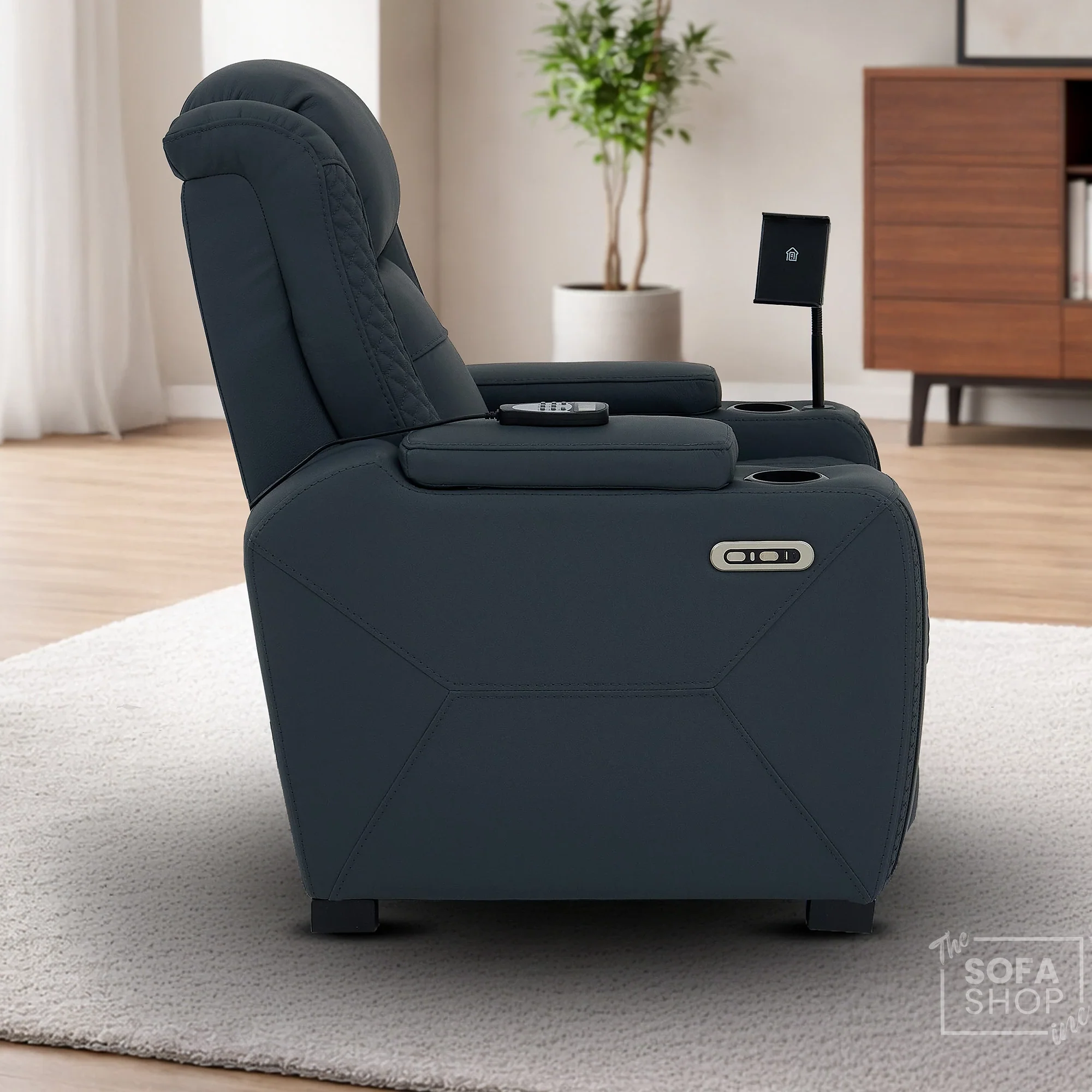Real Leather Home Theatre Electric Recliner Chair with Massage, Power Recliner, USB Ports & Cup Holders | Blue Leather Home Cinema Recliner | Napoli - Image 5