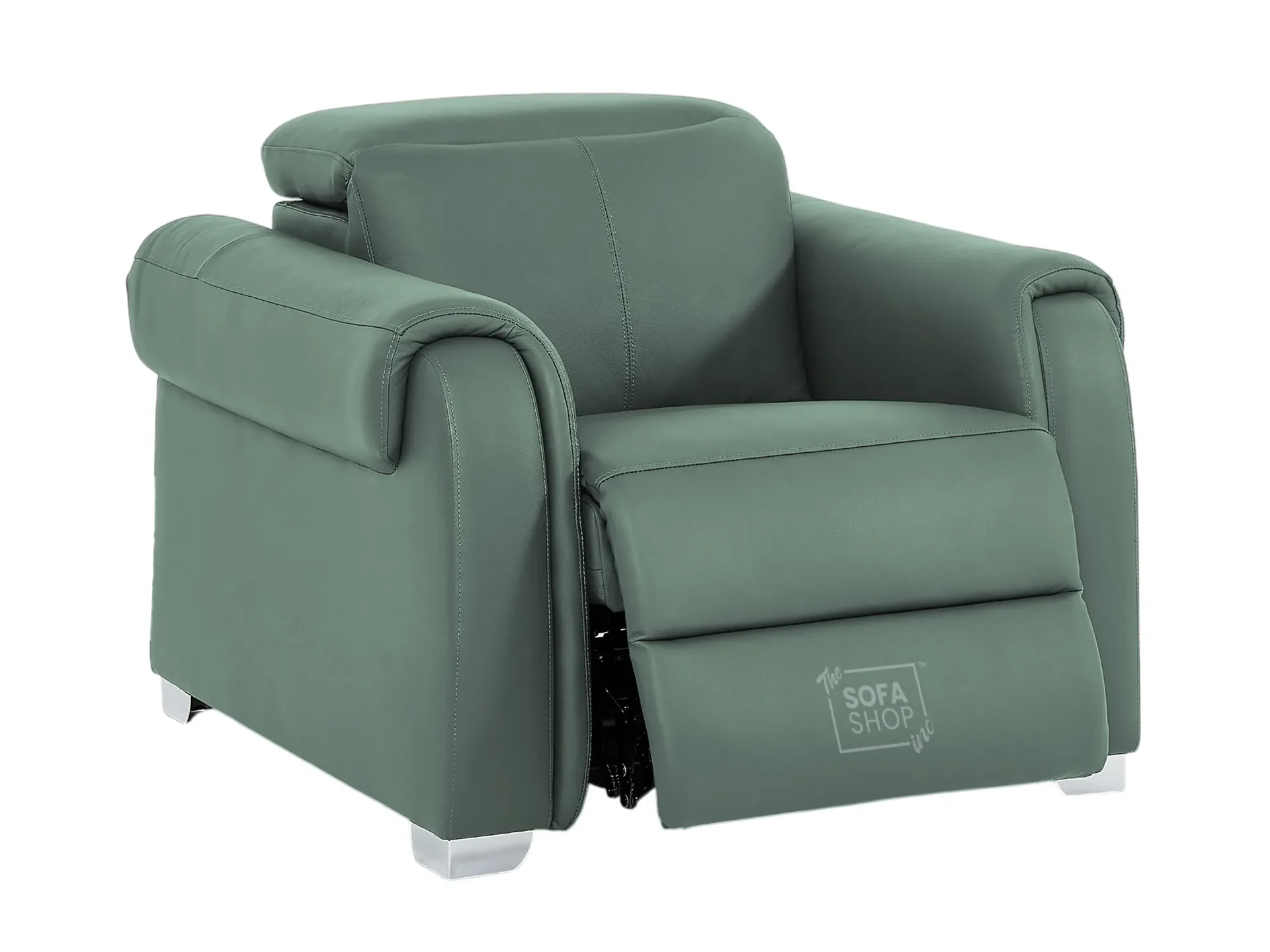 Real Leather Electric Recliner Chair In Green | Hi-Tech Chair with Massage, Power Headrest + USB Charging Ports | Turin - Image 10