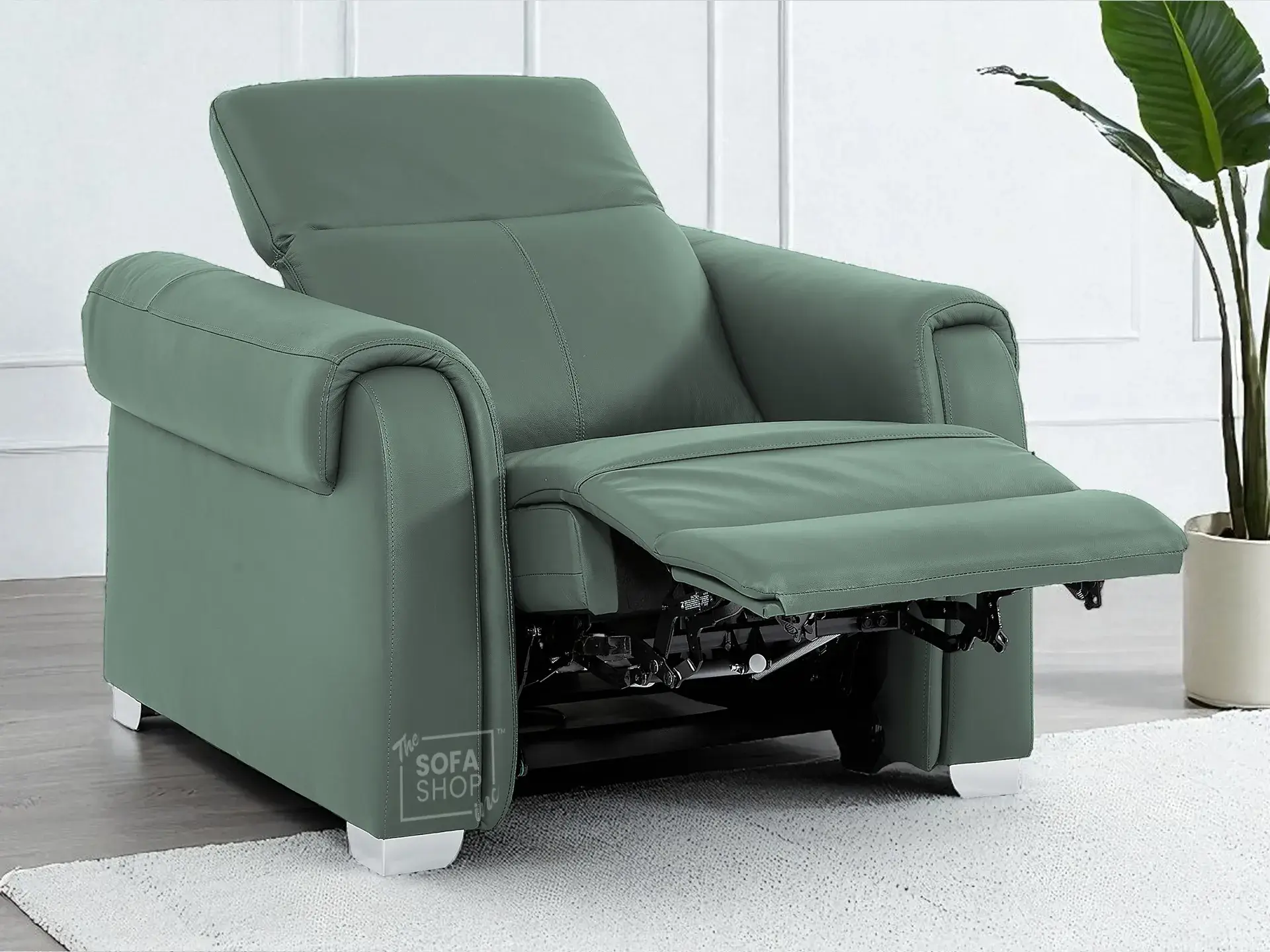Real Leather Electric Recliner Chair In Green | Hi-Tech Chair with Massage, Power Headrest + USB Charging Ports | Turin - Image 3