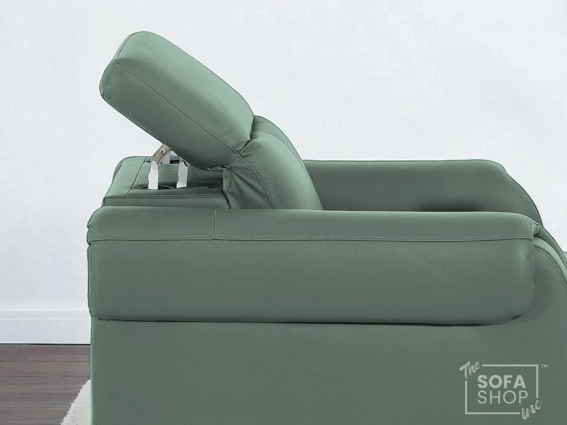 Real Leather Electric Recliner Chair In Green | Hi-Tech Chair with Massage, Power Headrest + USB Charging Ports | Turin - Image 4