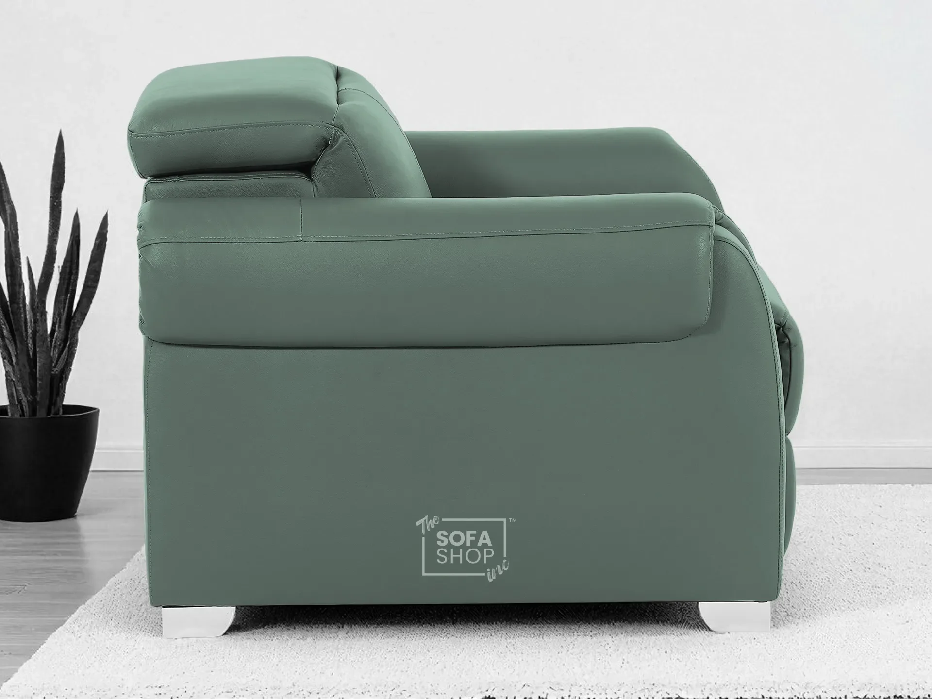 Real Leather Electric Recliner Chair In Green | Hi-Tech Chair with Massage, Power Headrest + USB Charging Ports | Turin - Image 6
