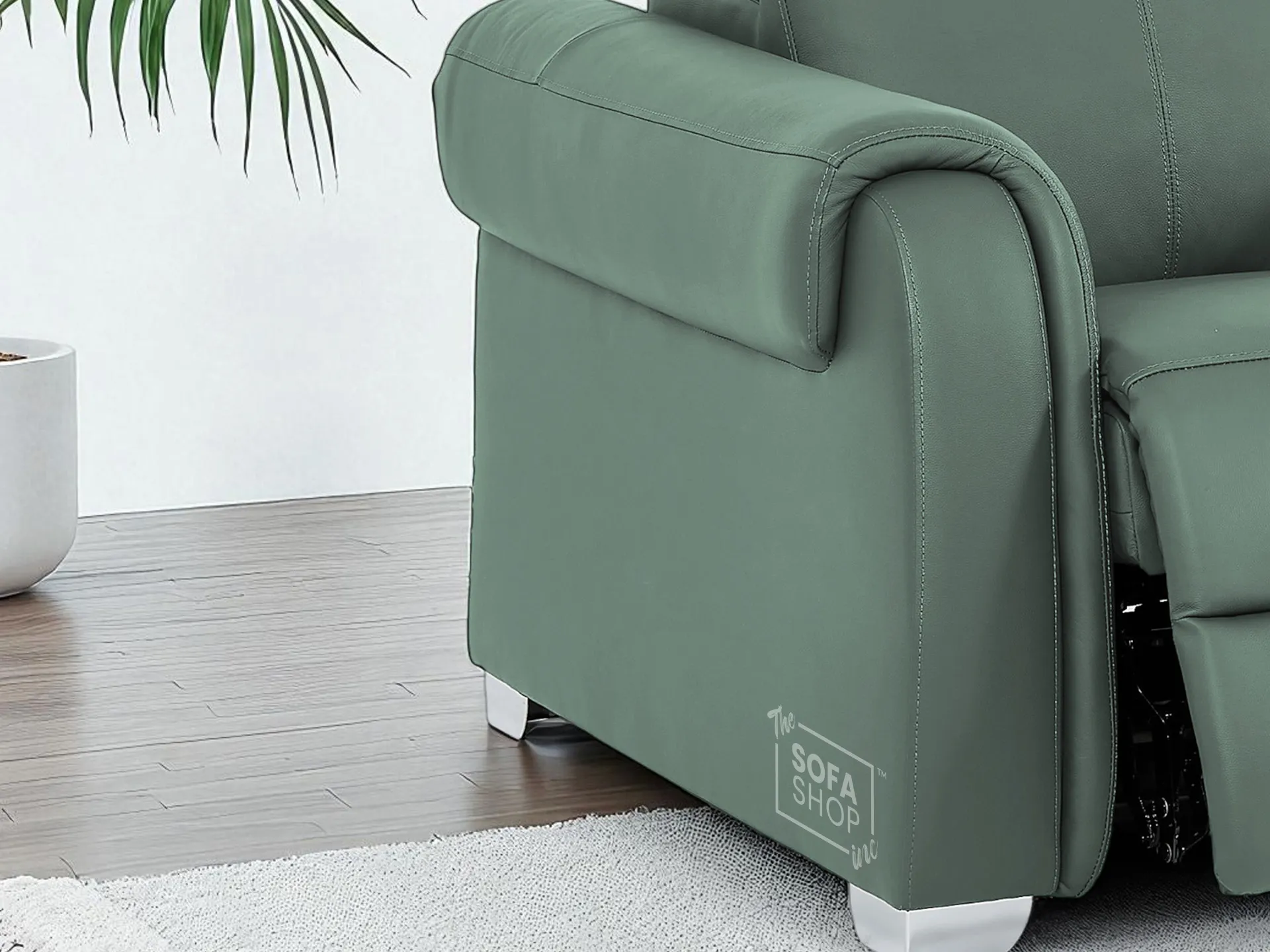 Real Leather Electric Recliner Chair In Green | Hi-Tech Chair with Massage, Power Headrest + USB Charging Ports | Turin - Image 8