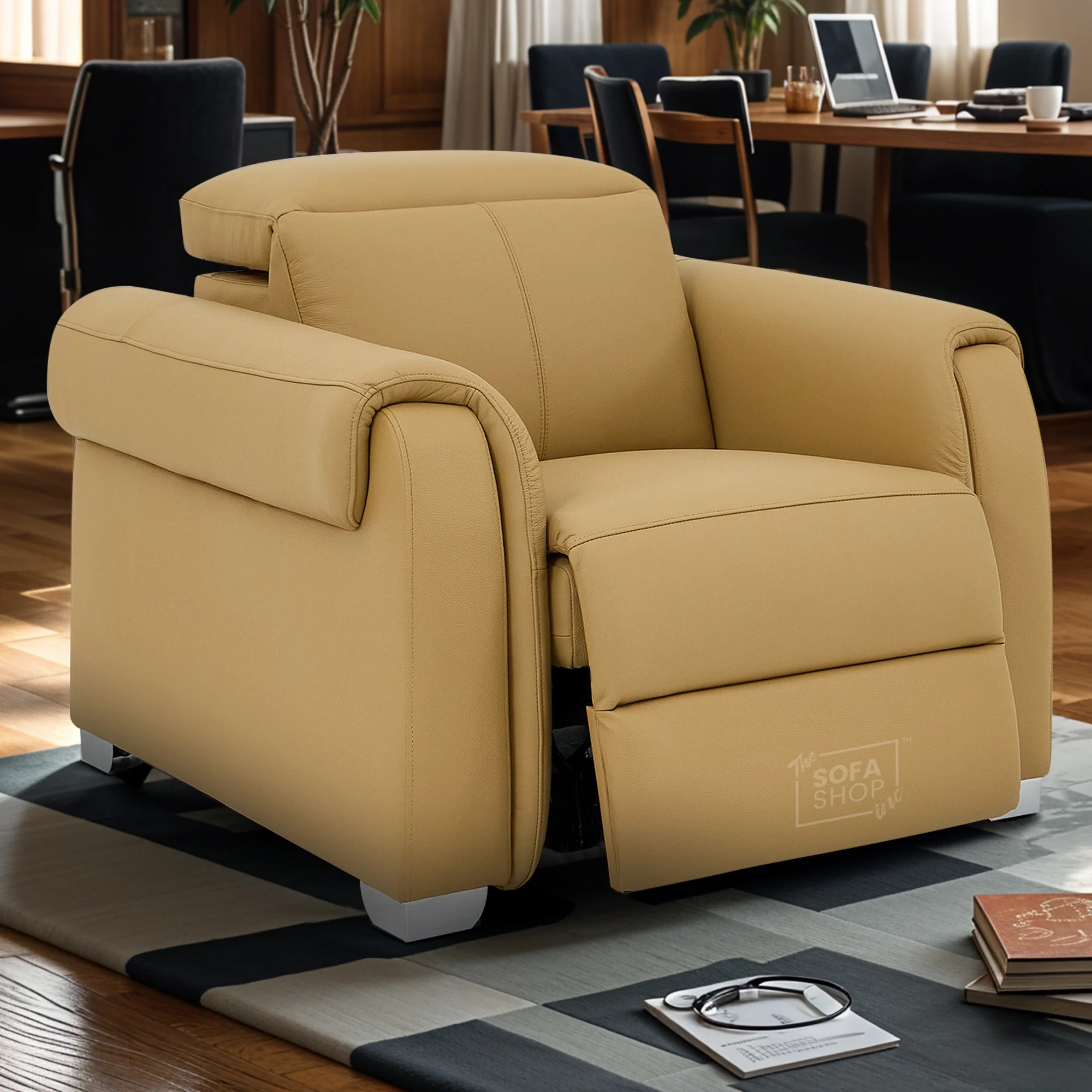 Real Leather Electric Recliner Chair In Tan | Hi-Tech Chair with Massage, Power Headrest + USB Charging Ports | Turin - Image 2