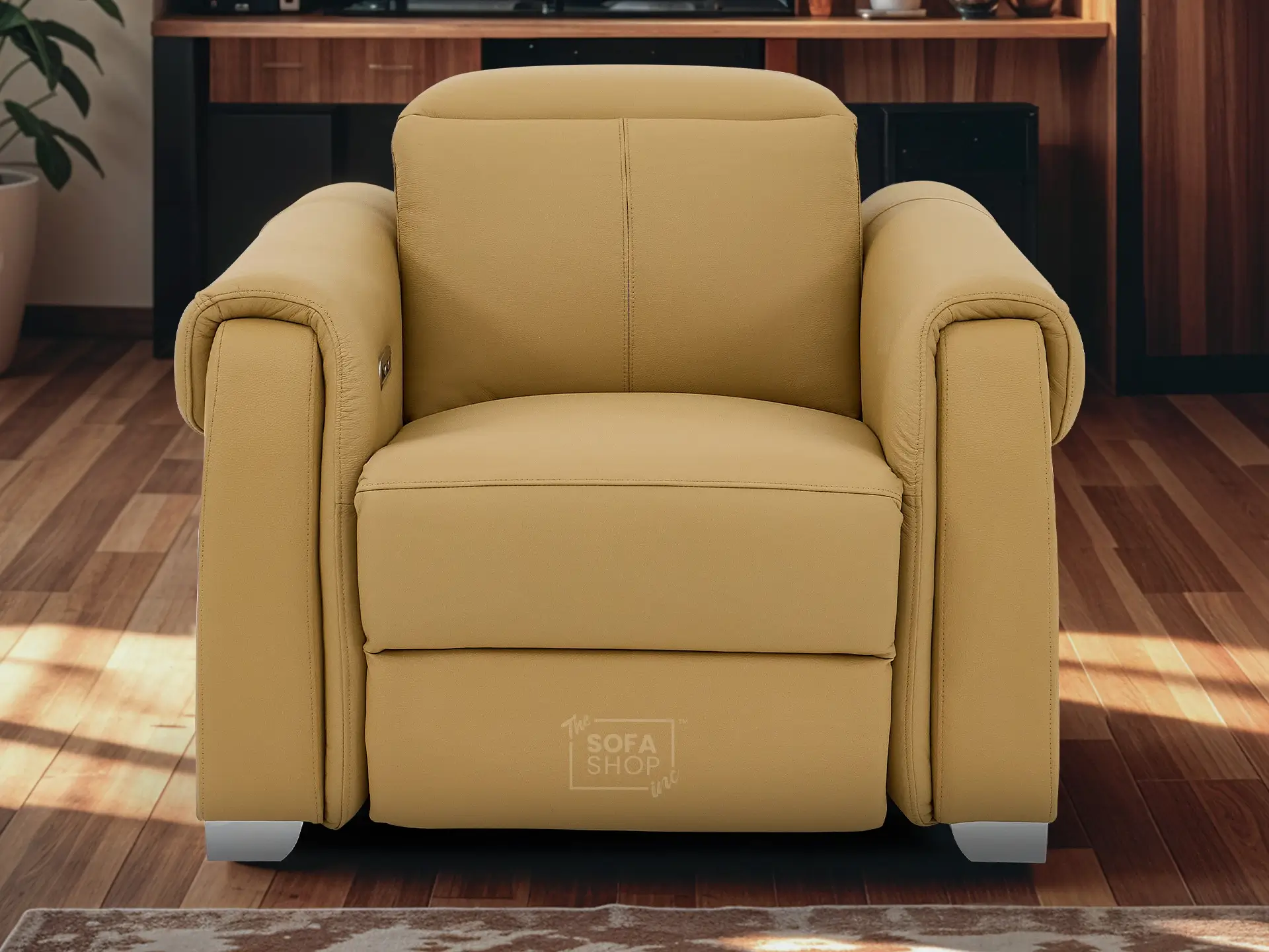 Real Leather Electric Recliner Chair In Tan | Hi-Tech Chair with Massage, Power Headrest + USB Charging Ports | Turin - Image 3